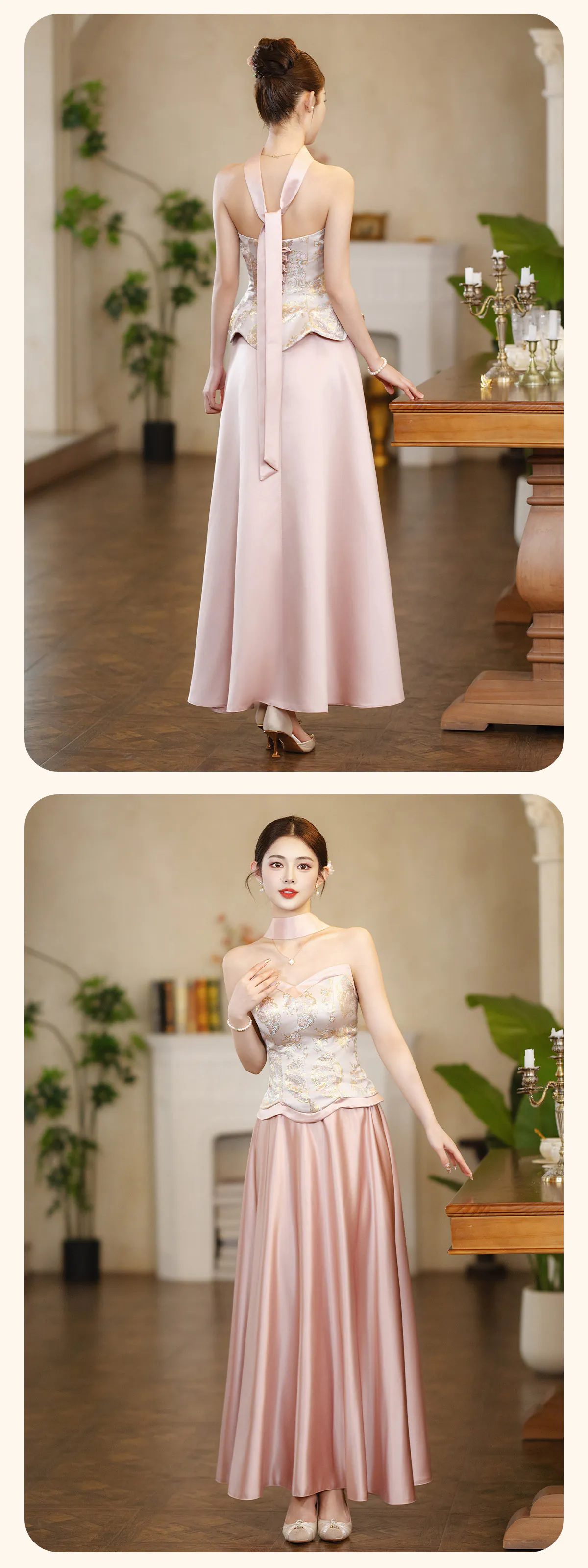 Blush-Pink-Strapless-Oriental-Chinese-Vintage-Jacquard-Bridesmaid-Dress13
