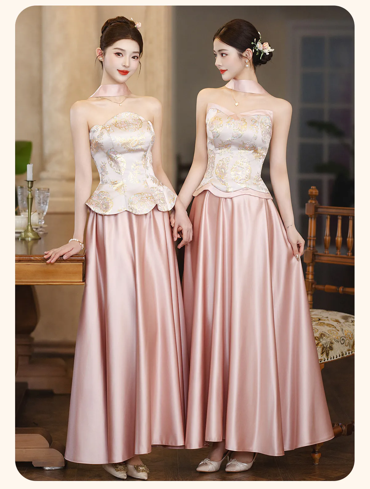 Blush-Pink-Strapless-Oriental-Chinese-Vintage-Jacquard-Bridesmaid-Dress15
