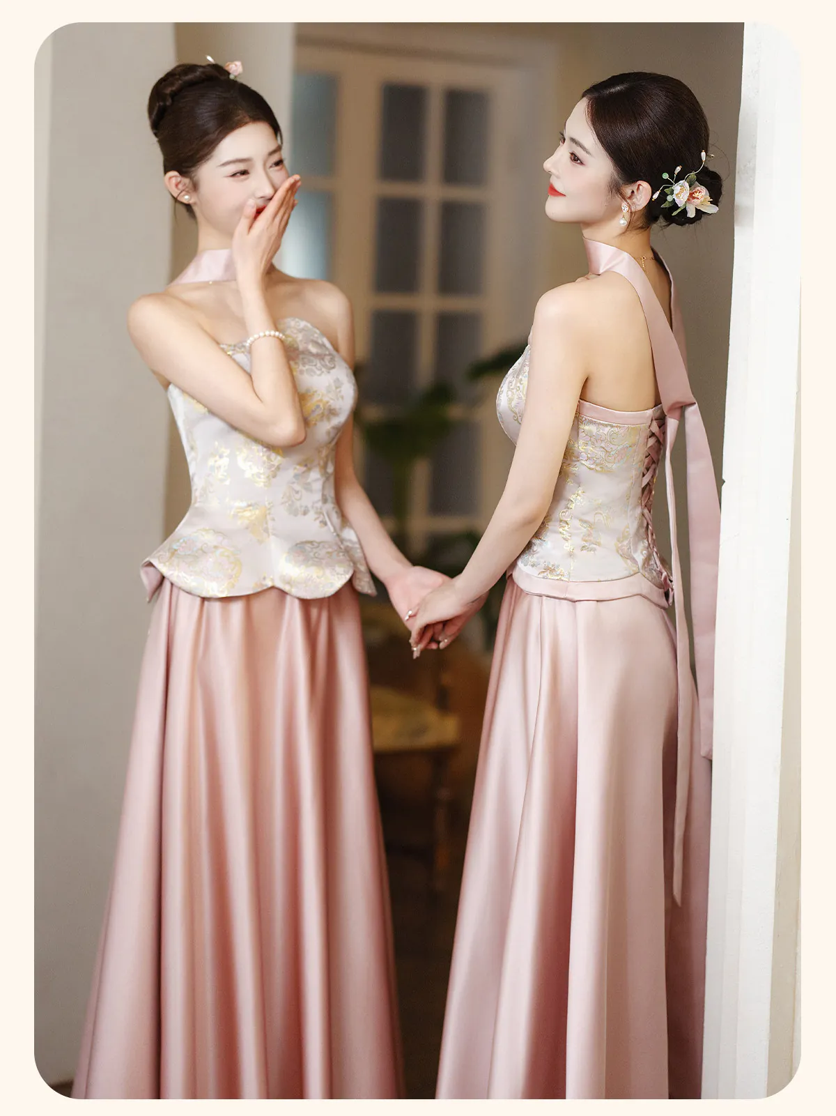 Blush-Pink-Strapless-Oriental-Chinese-Vintage-Jacquard-Bridesmaid-Dress17