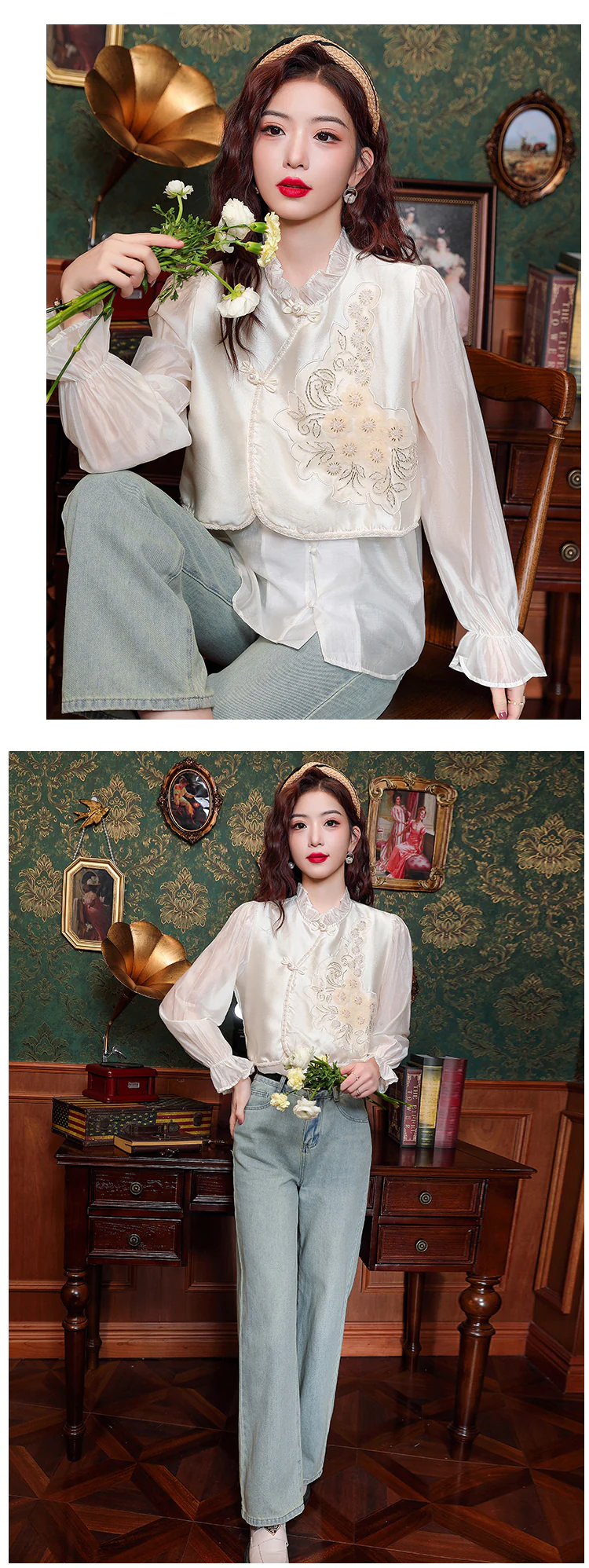 Charming-Ladies-Vintage-Lantern-Sleeve-Ruffle-Collar-Blouse-Shirt13