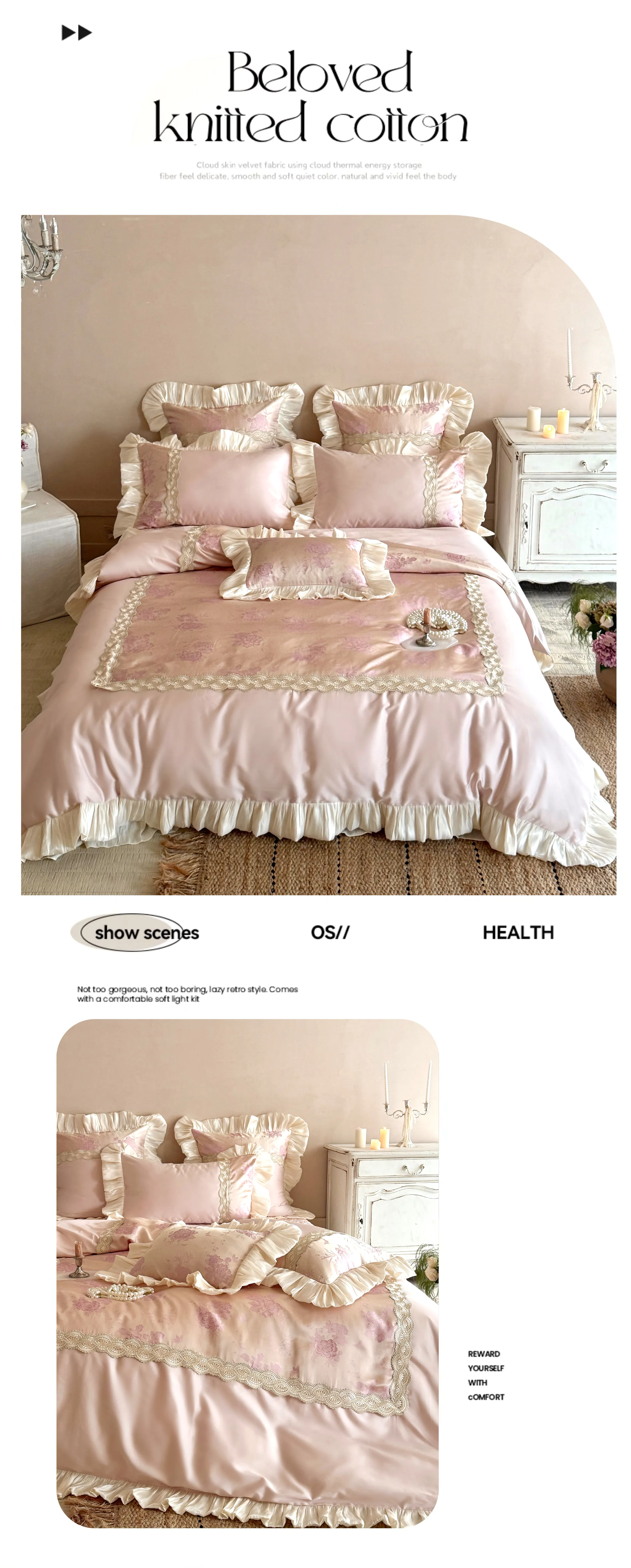Chic-Pink-Peony-Print-Floral-Jacquard-Lace-Patchwork-Comforter-Cover-Set07