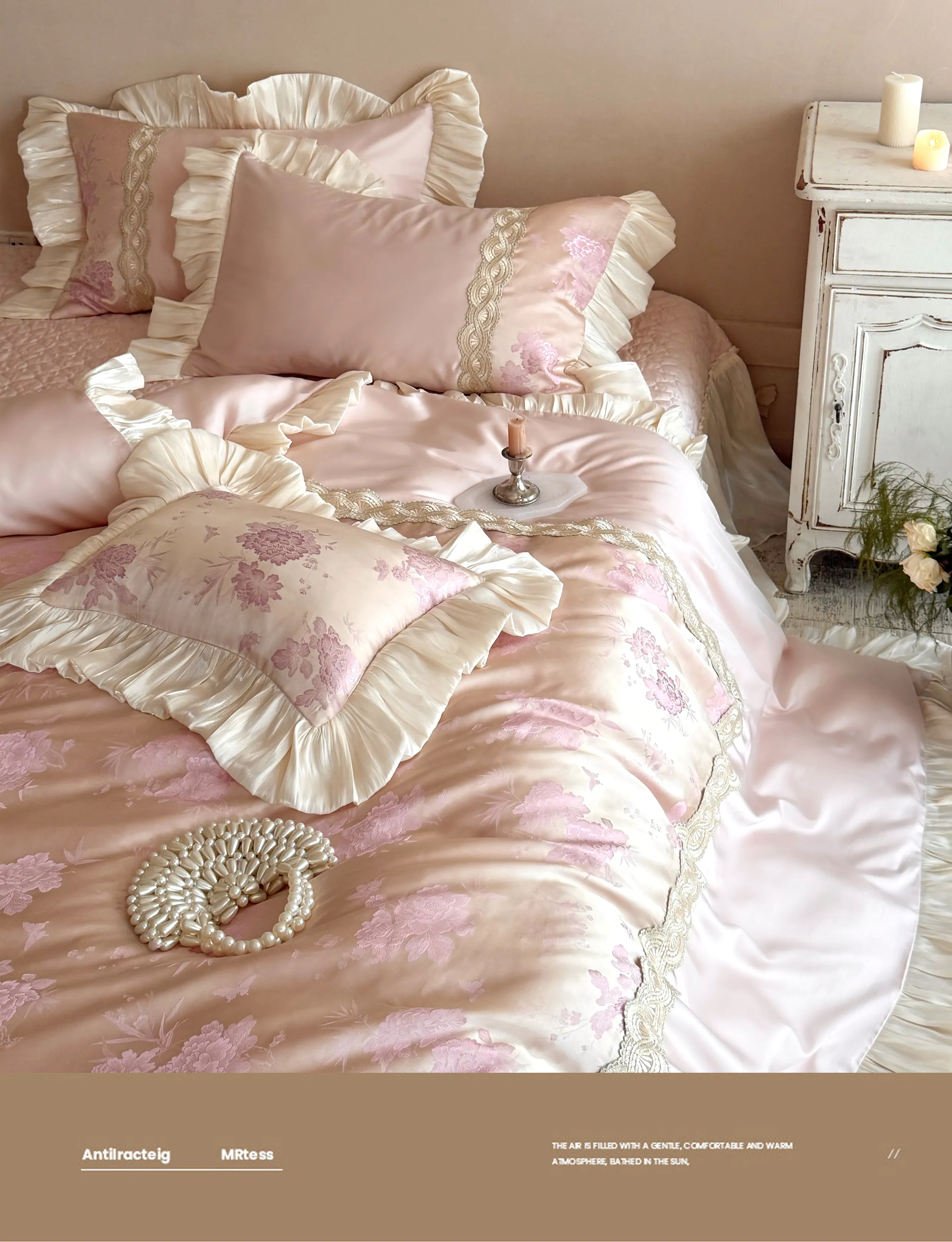 Chic-Pink-Peony-Print-Floral-Jacquard-Lace-Patchwork-Comforter-Cover-Set08