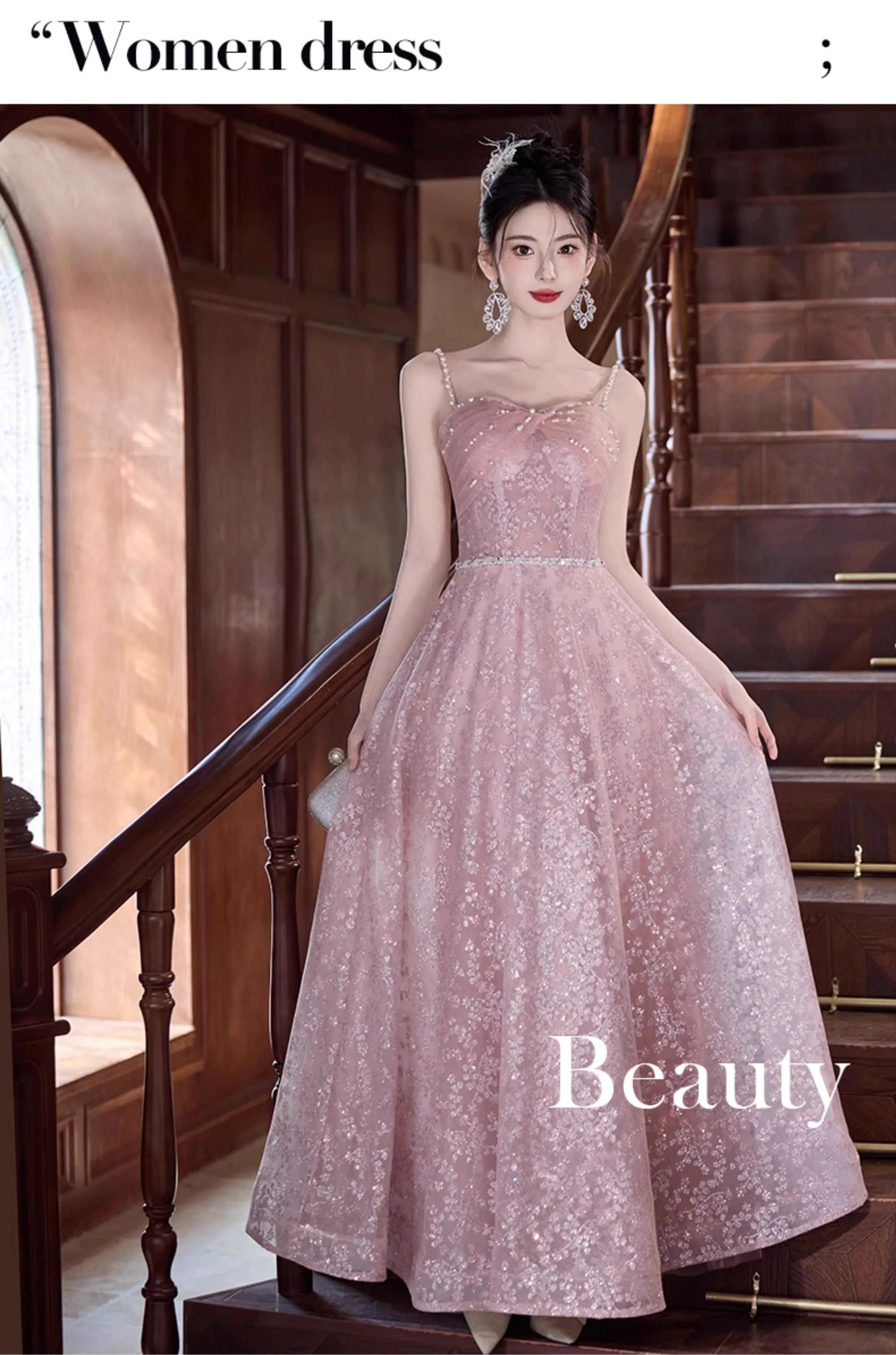Delicate-Soft-Pink-Lace-Glitter-Wedding-Prom-Gala-Slip-Formal-Long-Dress07