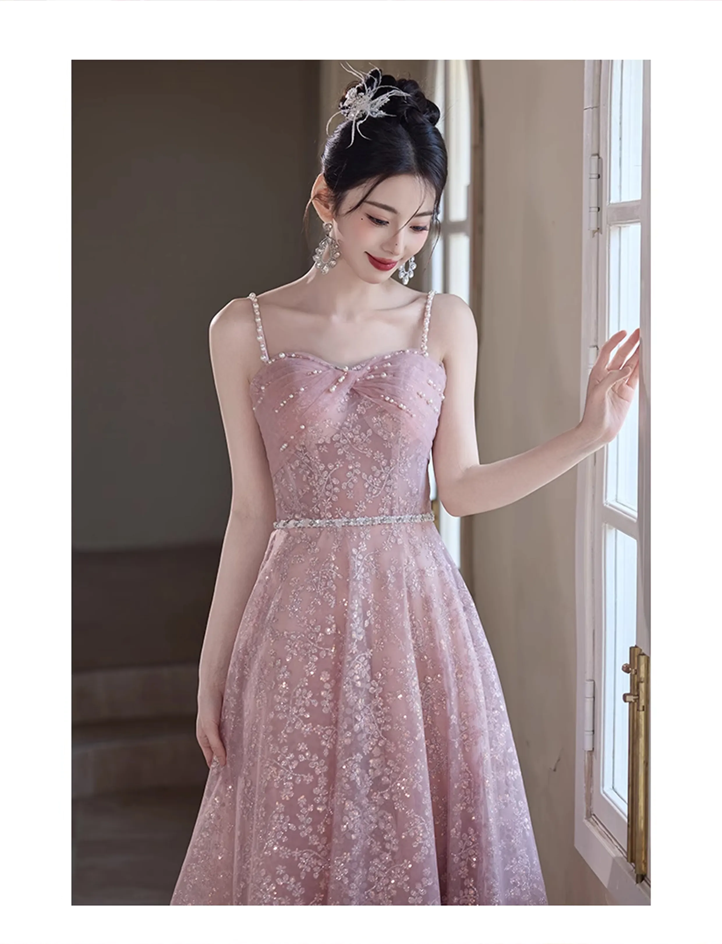 Delicate-Soft-Pink-Lace-Glitter-Wedding-Prom-Gala-Slip-Formal-Long-Dress11