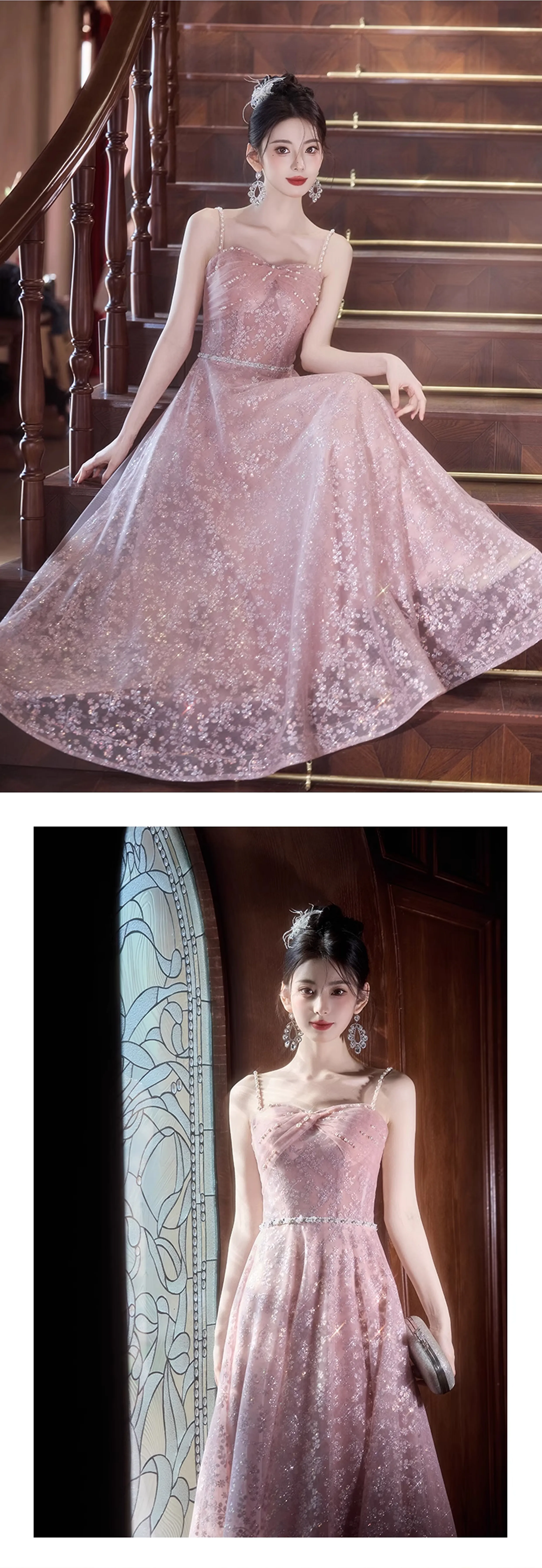 Delicate-Soft-Pink-Lace-Glitter-Wedding-Prom-Gala-Slip-Formal-Long-Dress14