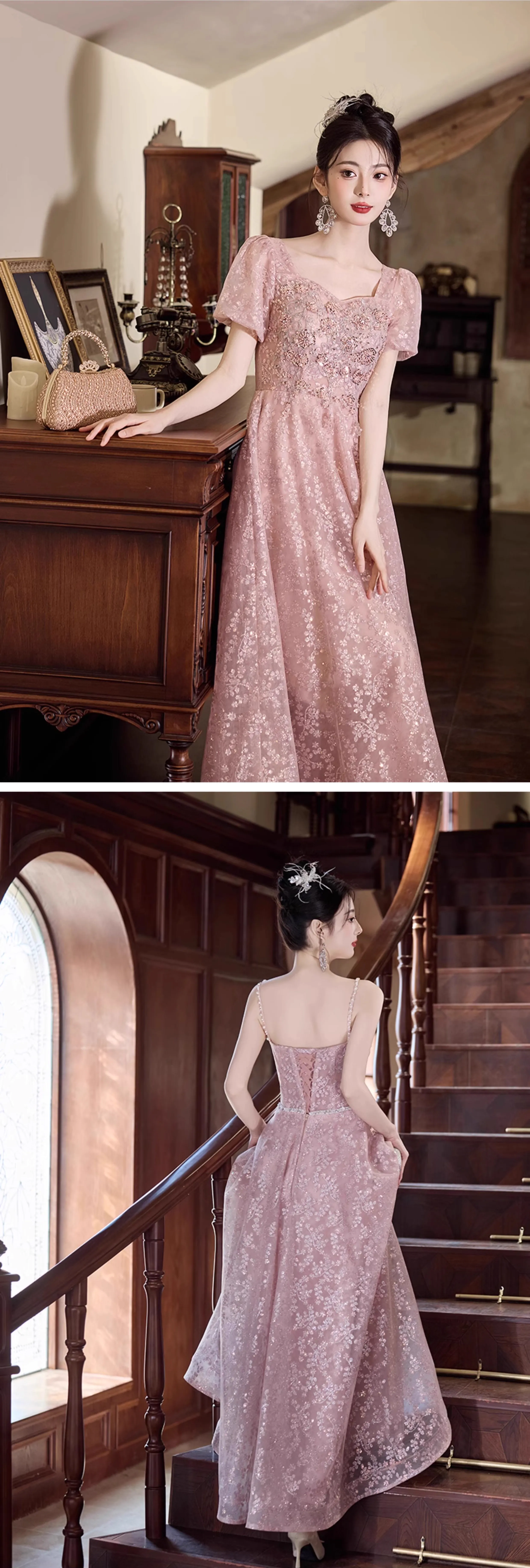 Delicate-Soft-Pink-Lace-Glitter-Wedding-Prom-Gala-Slip-Formal-Long-Dress15
