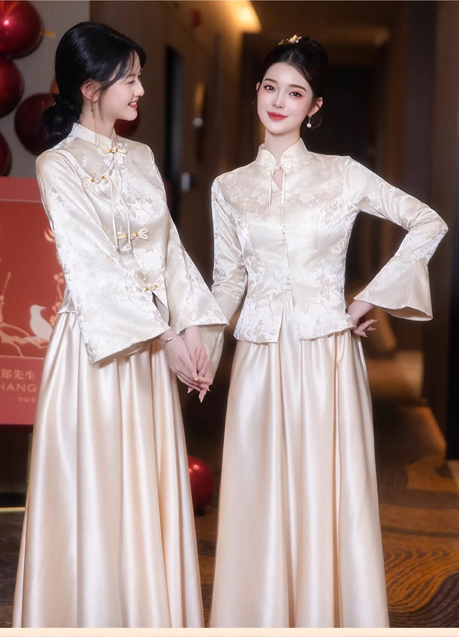 Elegant-Champagne-Autumn-Winter-Jacquard-Satin-Bridesmaids-Long-Dress16