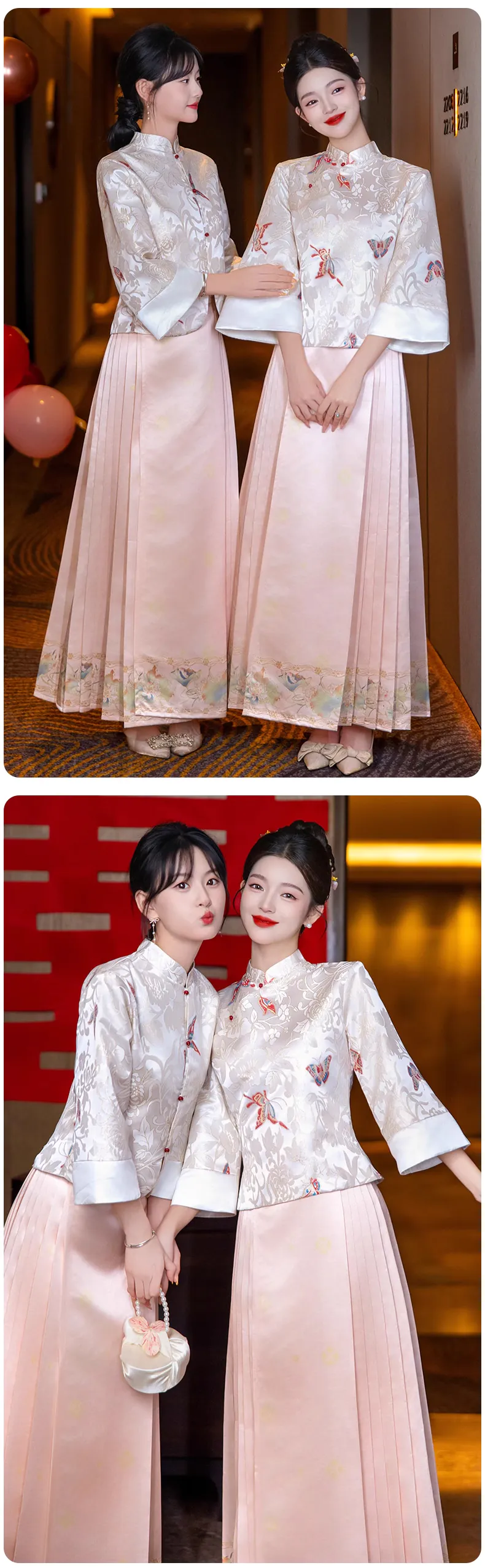 Elegant-Pink-Chinese-Style-Horse-Face-Skirt-Summer-Bridesmaid-Dress12