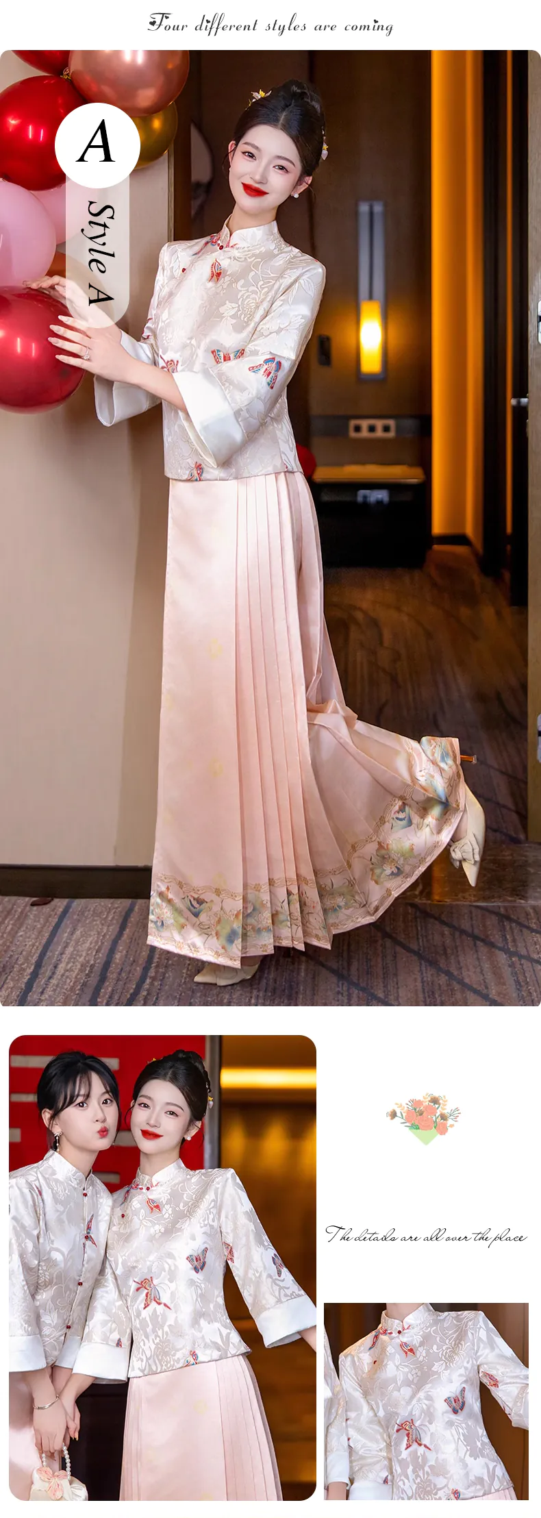 Elegant-Pink-Chinese-Style-Horse-Face-Skirt-Summer-Bridesmaid-Dress14