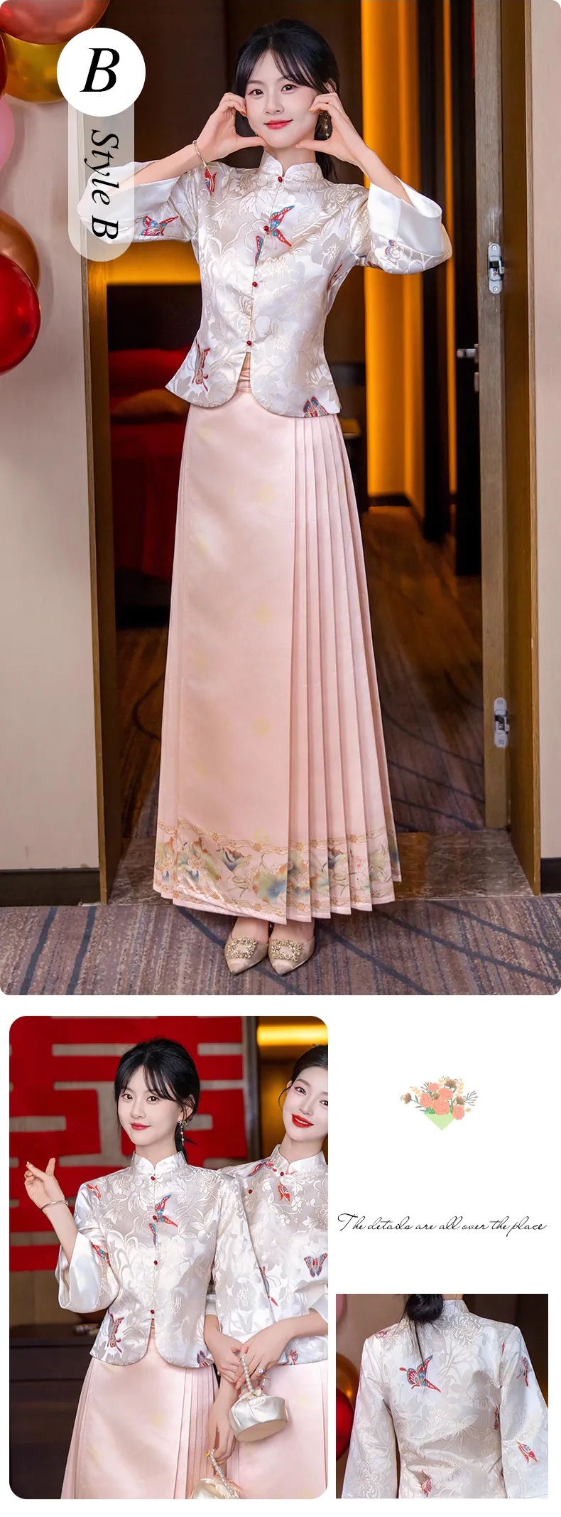 Elegant-Pink-Chinese-Style-Horse-Face-Skirt-Summer-Bridesmaid-Dress16