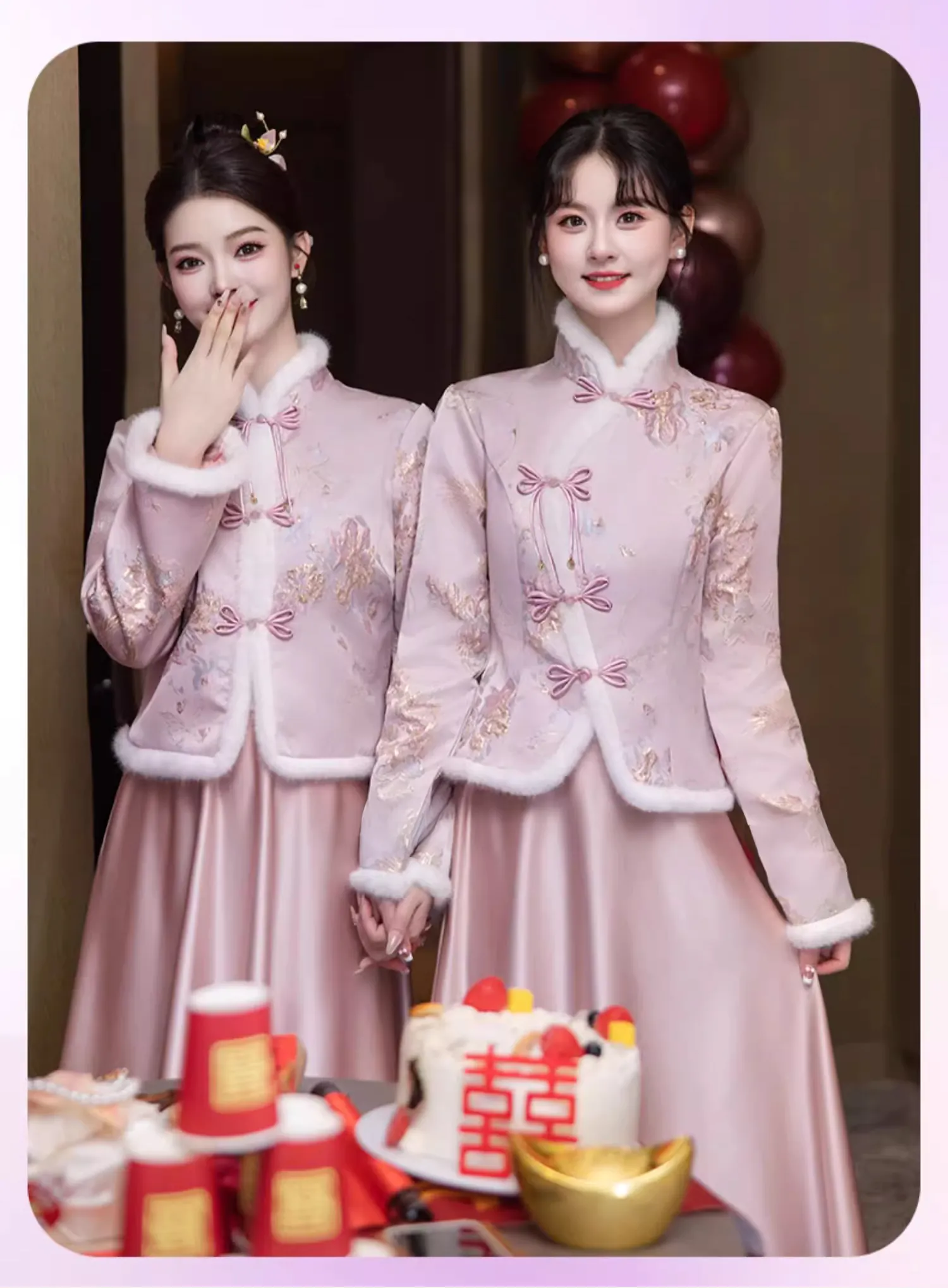 Elegant-Pink-Satin-Long-Sleeve-Warm-Bridesmaid-Dress-Cheongsam-Gown09