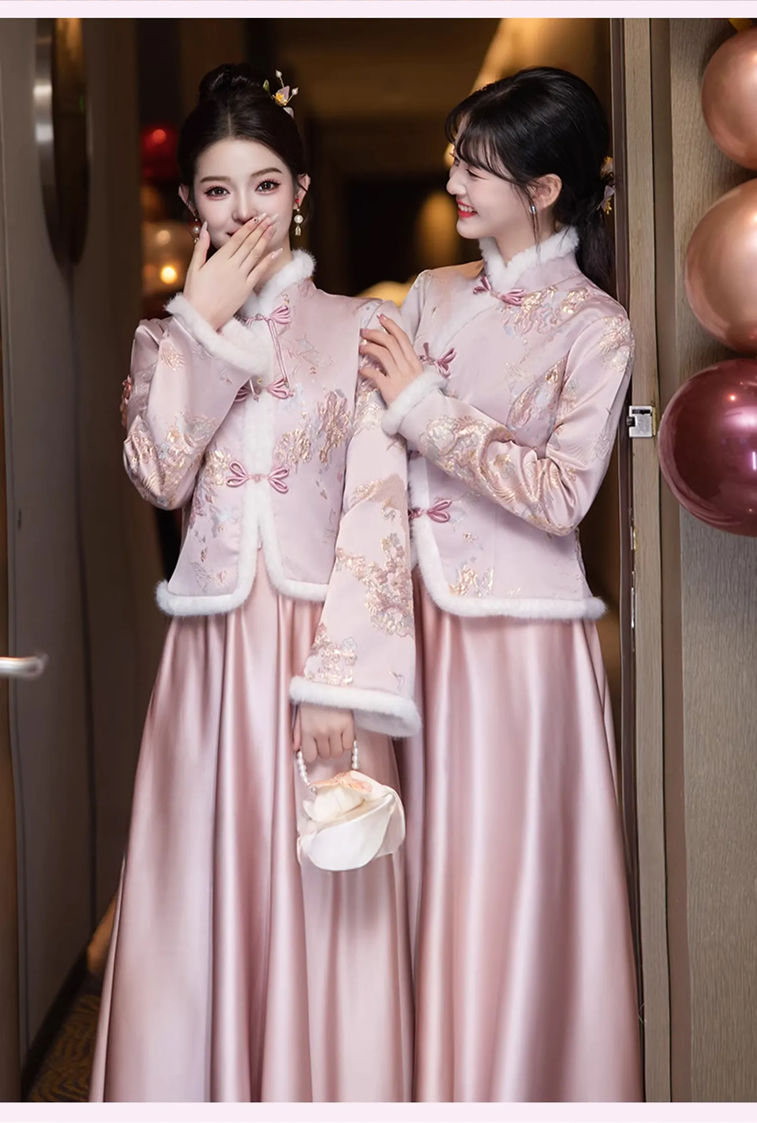 Elegant-Pink-Satin-Long-Sleeve-Warm-Bridesmaid-Dress-Cheongsam-Gown13