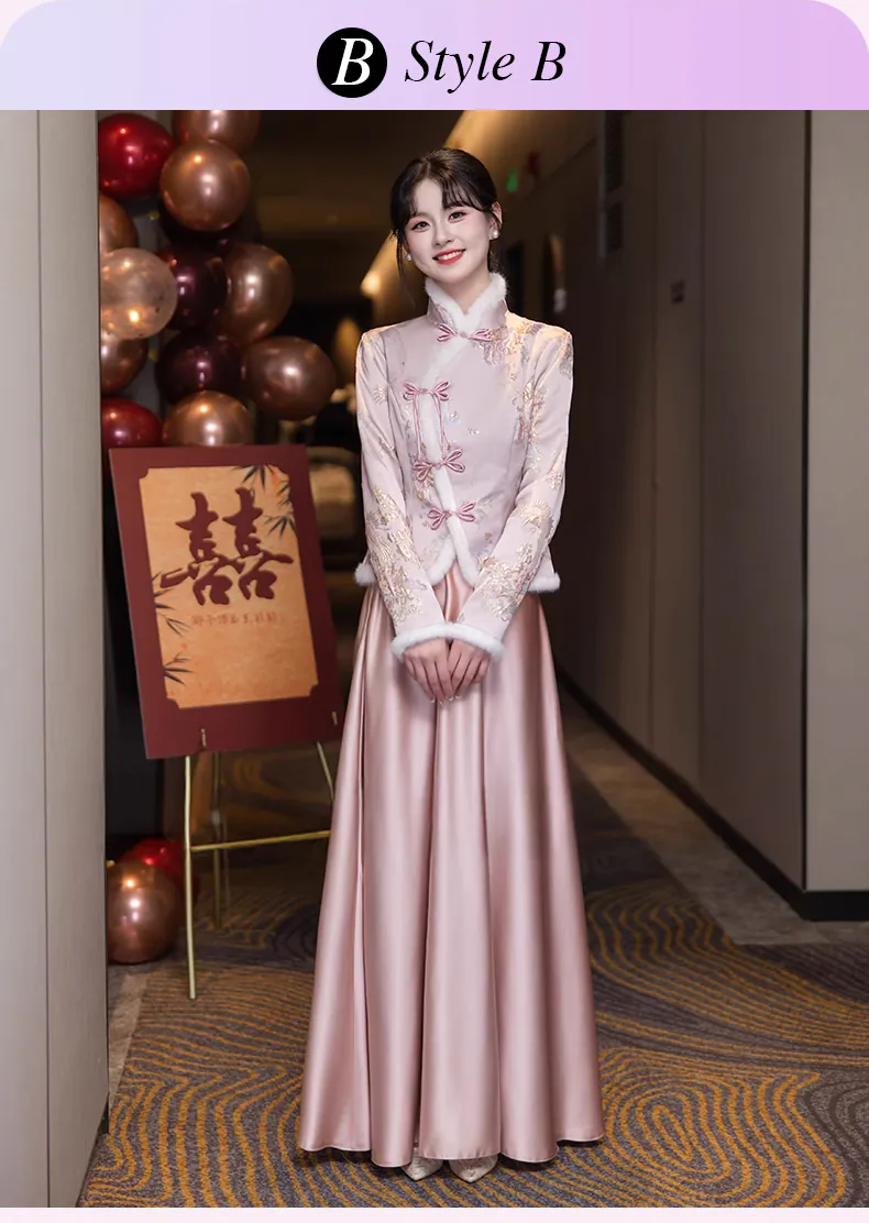 Elegant-Pink-Satin-Long-Sleeve-Warm-Bridesmaid-Dress-Cheongsam-Gown18