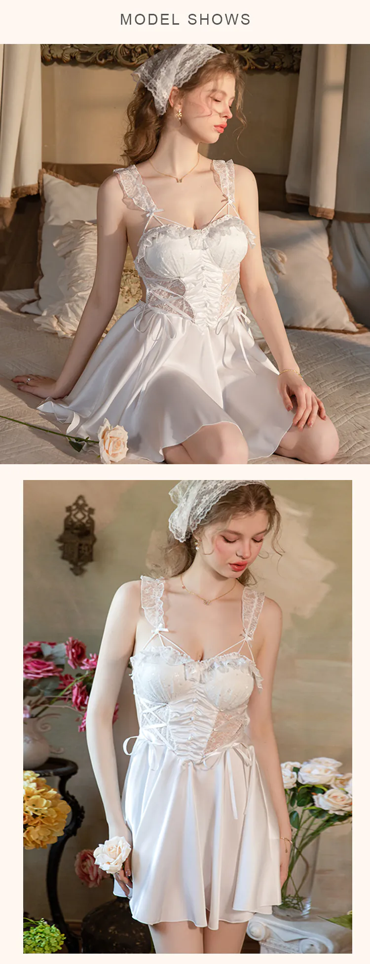 Retro-V-Neck-Low-Cut-Sheer-Lace-Open-Back-Babydoll-Nightgown14