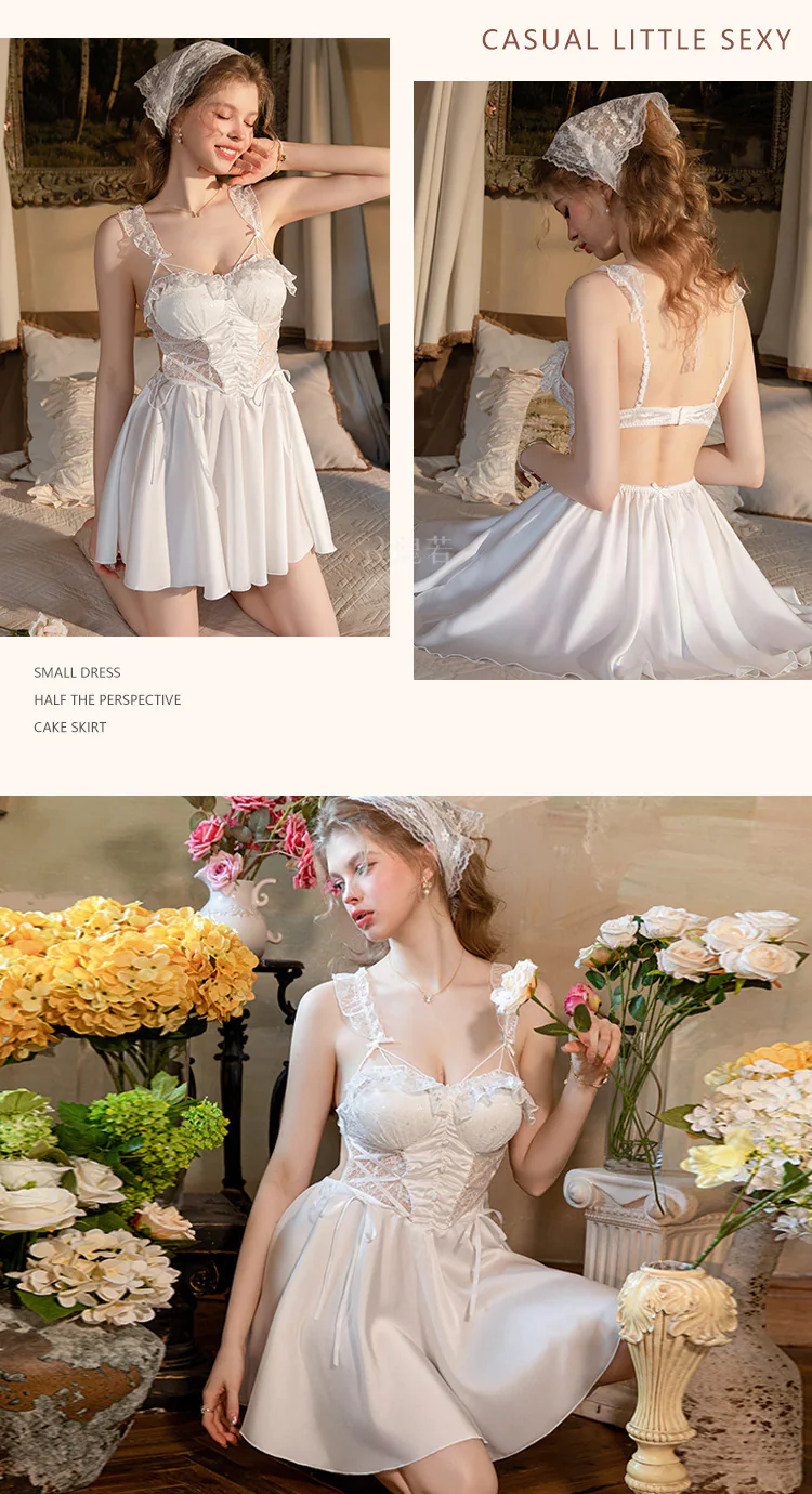 Retro-V-Neck-Low-Cut-Sheer-Lace-Open-Back-Babydoll-Nightgown15