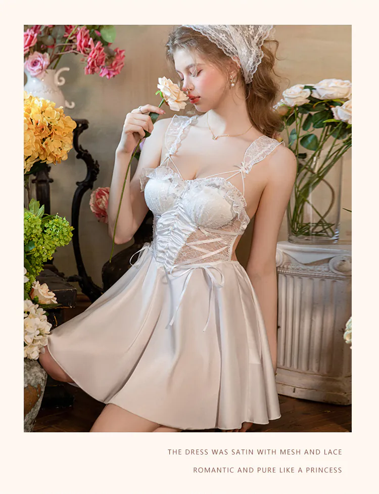 Retro-V-Neck-Low-Cut-Sheer-Lace-Open-Back-Babydoll-Nightgown16