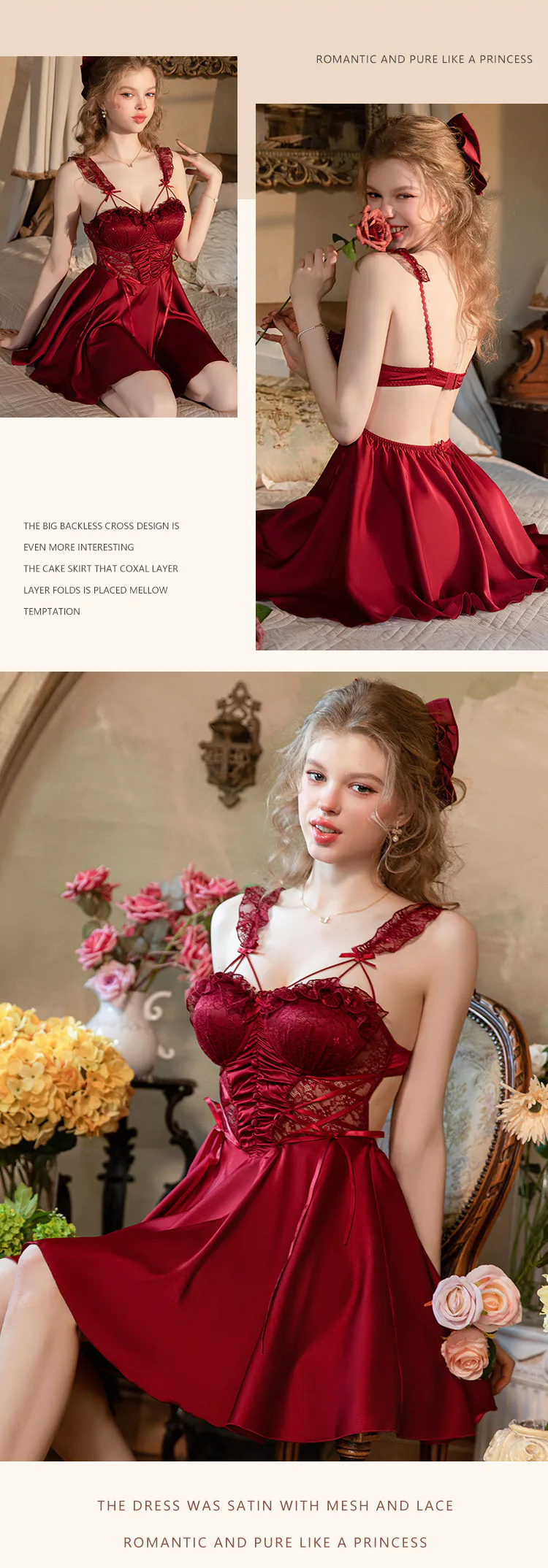 Retro-V-Neck-Low-Cut-Sheer-Lace-Open-Back-Babydoll-Nightgown20