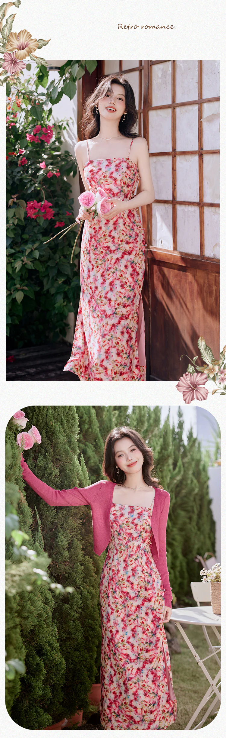Romantic-Red-Floral-Oil-Painting-Casual-Slip-Dress-with-Cardigan-Suit12