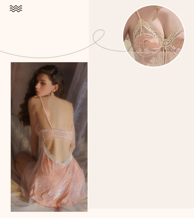Sexy-V-Neck-Velvet-Nightgown-Bust-Support-Slip-Lingerie14