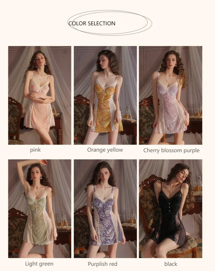 Sexy-V-Neck-Velvet-Nightgown-Bust-Support-Slip-Lingerie16