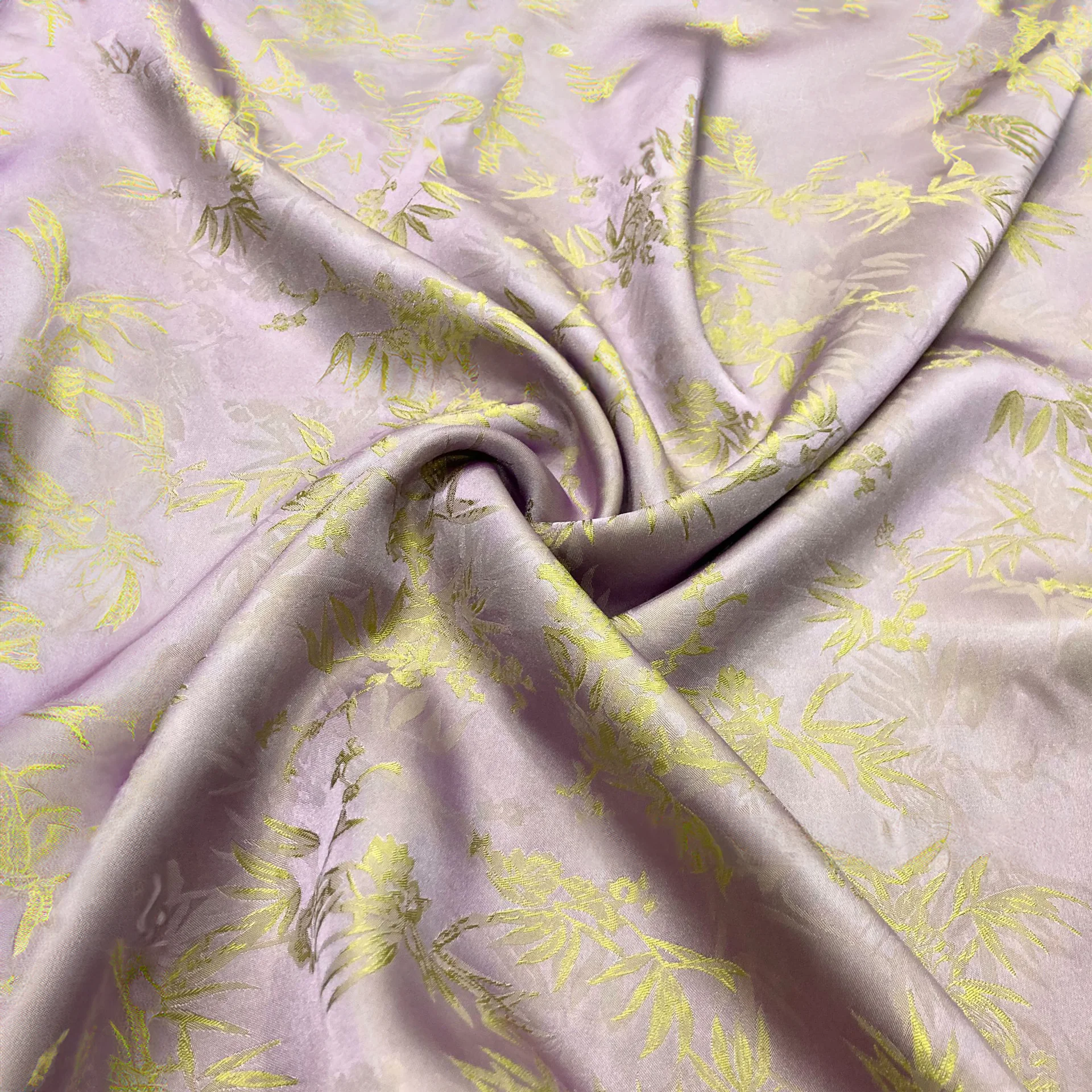 Soft Bamboo Leaf Jacquard Brocade Satin DIY Clothing Fabric01