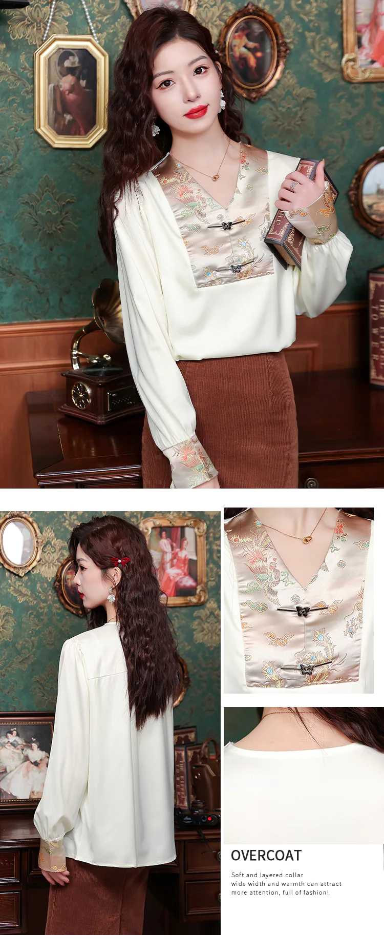 Women-V-neck-Long-Sleeve-Patchwork-Shirt-Work-Casual-Blouse15