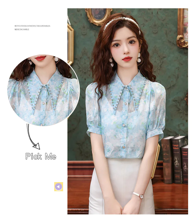 Beautiful-French-Style-Blue-Floral-Chiffon-Shirt-with-Short-Puff-Sleeves08