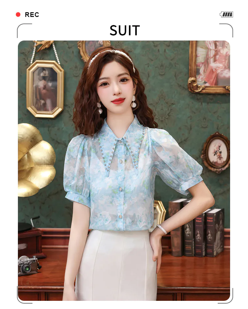 Beautiful-French-Style-Blue-Floral-Chiffon-Shirt-with-Short-Puff-Sleeves09