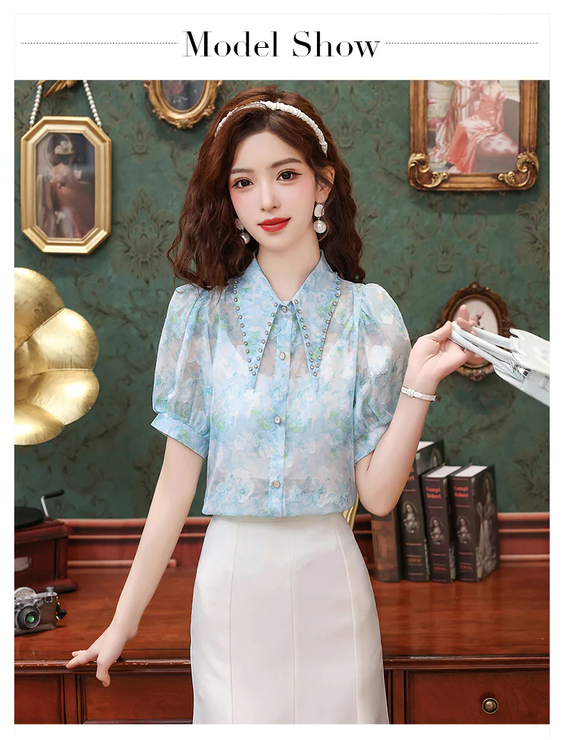Beautiful-French-Style-Blue-Floral-Chiffon-Shirt-with-Short-Puff-Sleeves13
