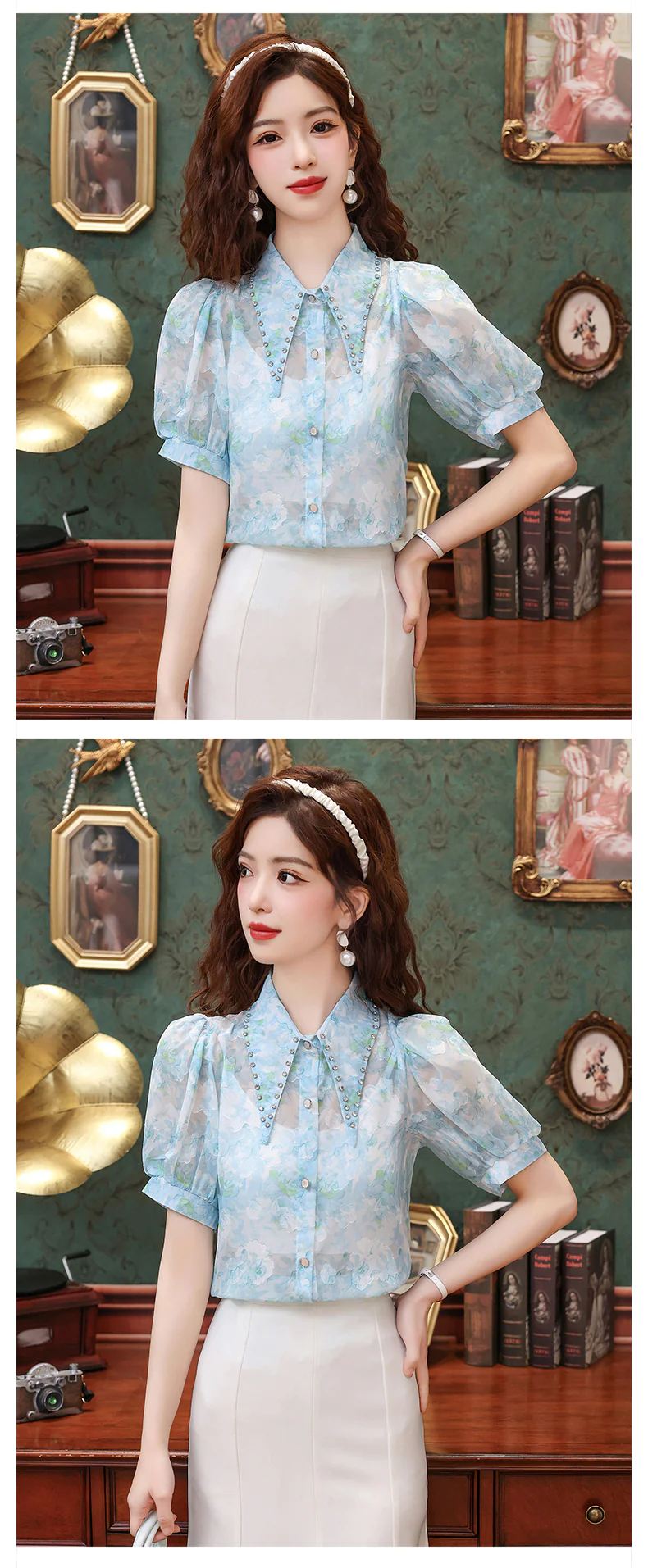 Beautiful-French-Style-Blue-Floral-Chiffon-Shirt-with-Short-Puff-Sleeves16