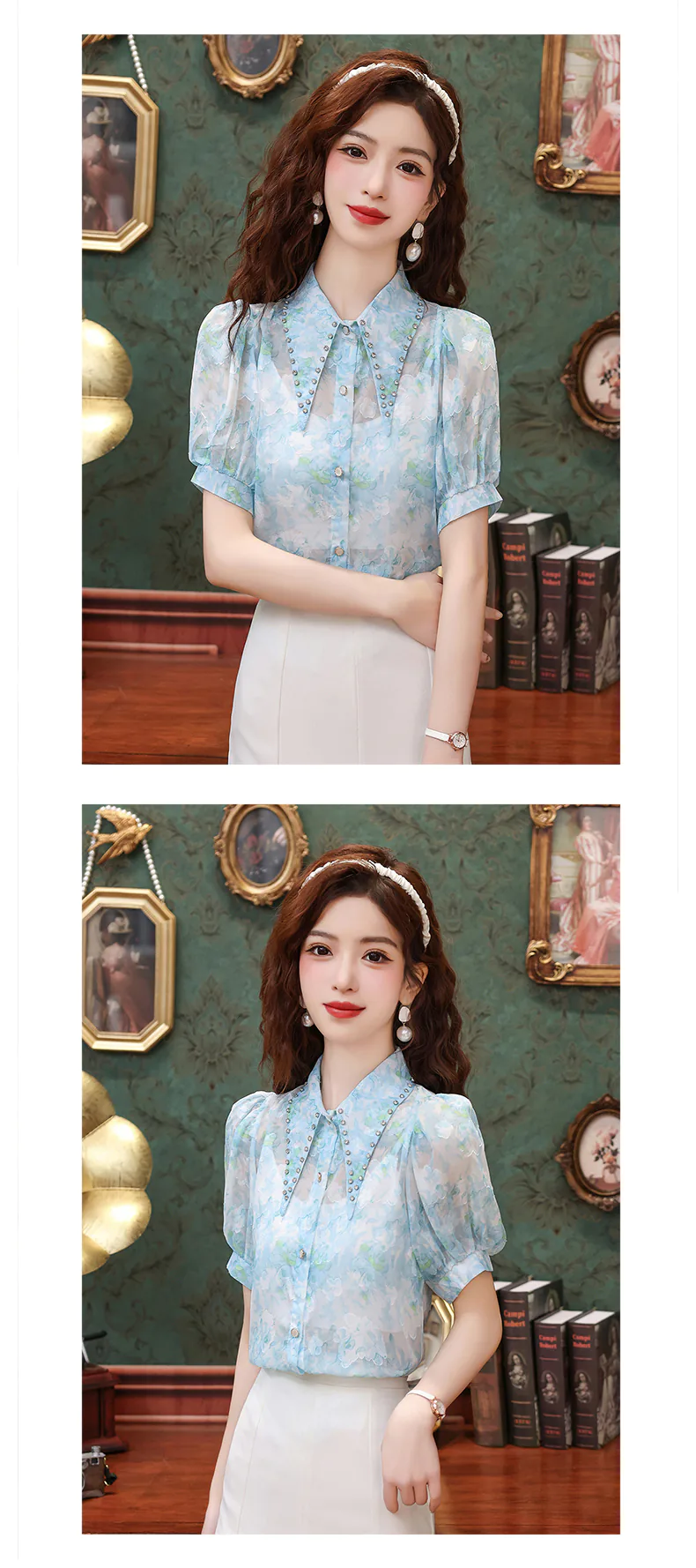 Beautiful-French-Style-Blue-Floral-Chiffon-Shirt-with-Short-Puff-Sleeves17