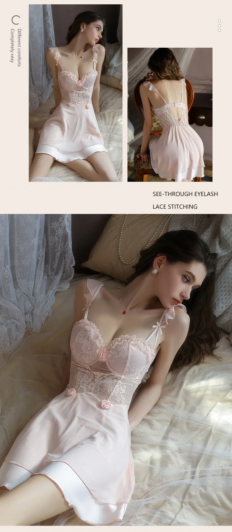 Feminine-Mesh-Lace-3D-Floral-Built-in-Padded-Bra-Babydoll-Nightgown14