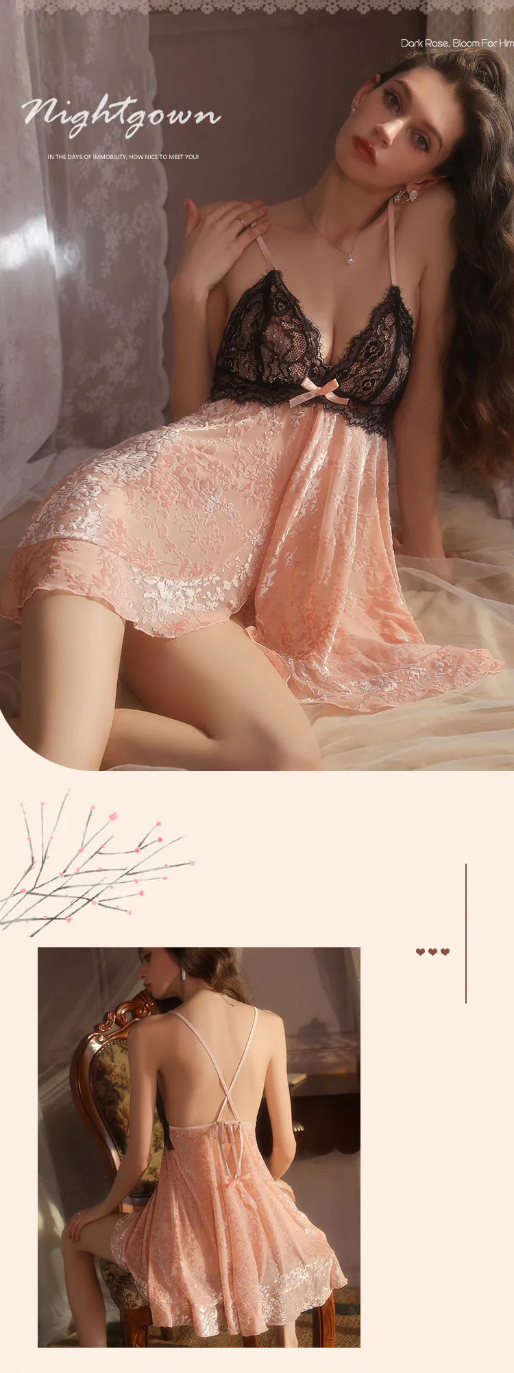 Sexy-Deep-V-Lace-Backless-Velvet-Built-In-Bust-Support-Nightgown12