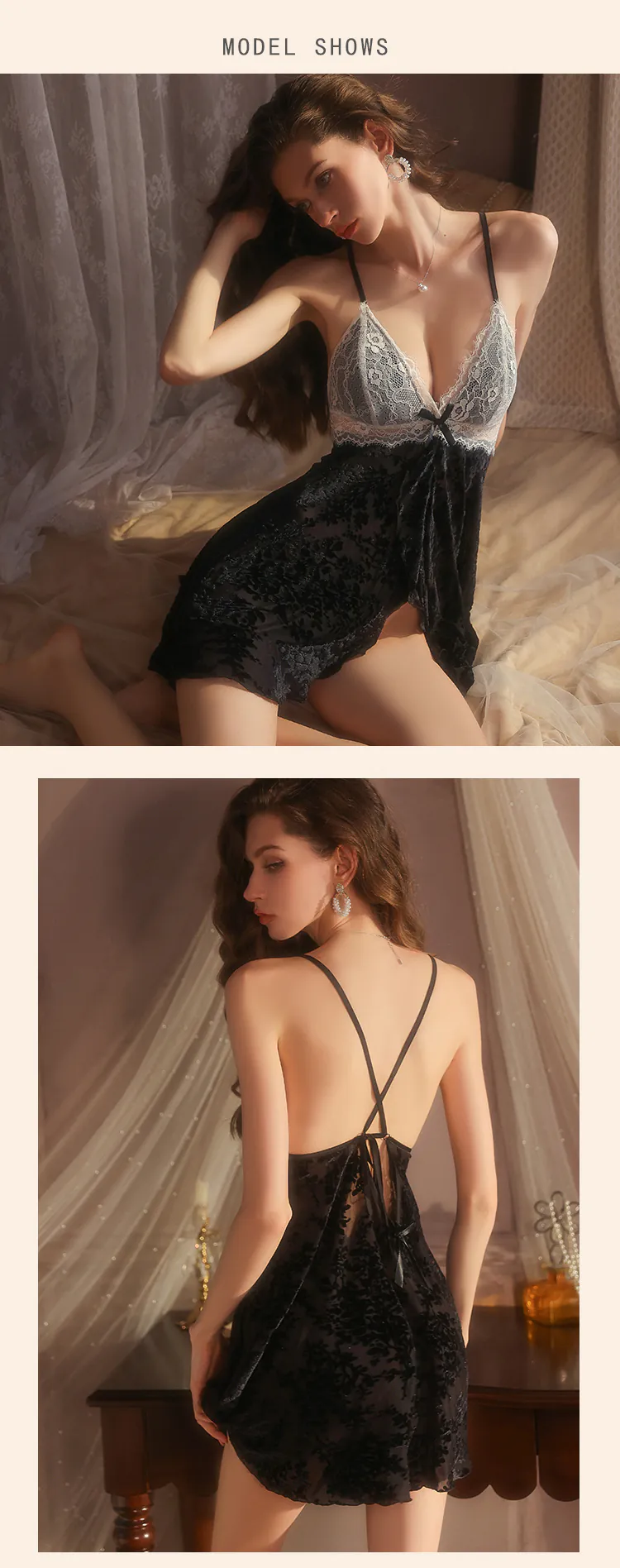 Sexy-Deep-V-Lace-Backless-Velvet-Built-In-Bust-Support-Nightgown14