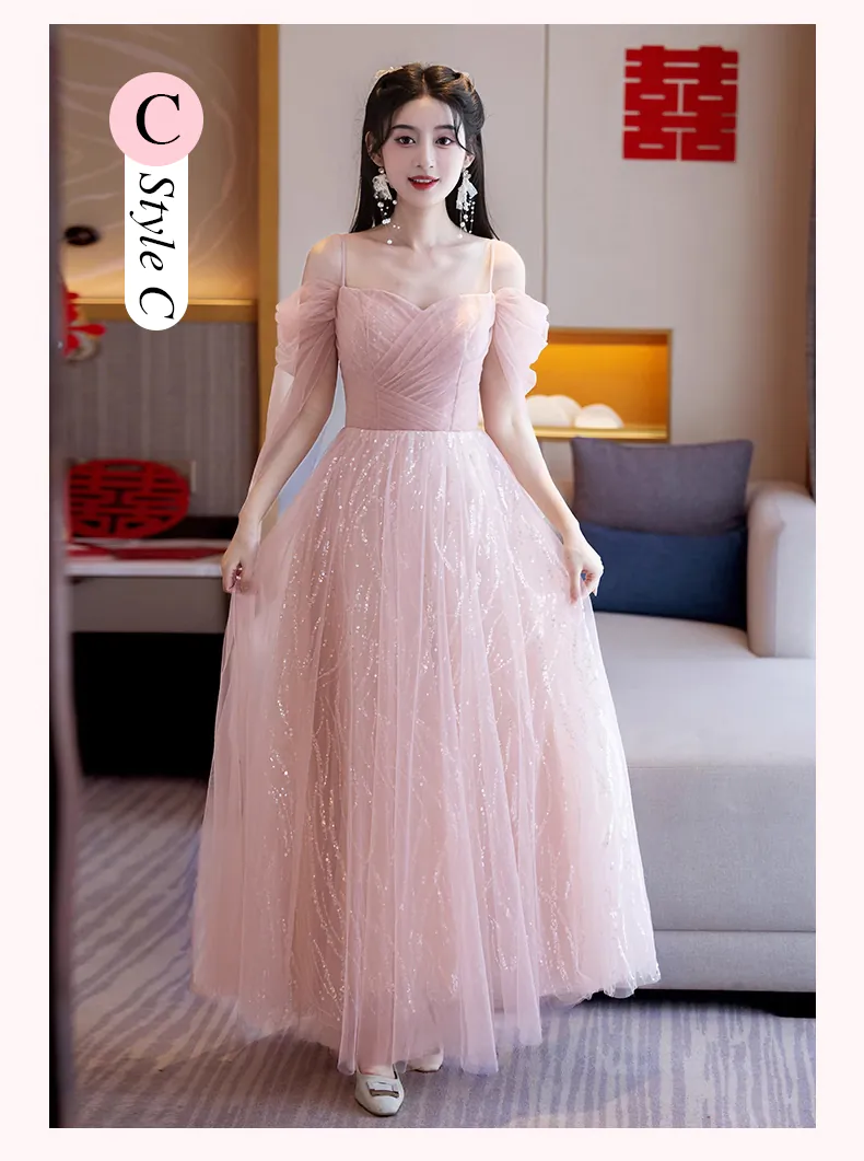 Sweet-Blush-Pink-Glitter-Bridesmaid-Dress-Wedding-Guest-Party-Tulle-Gown22