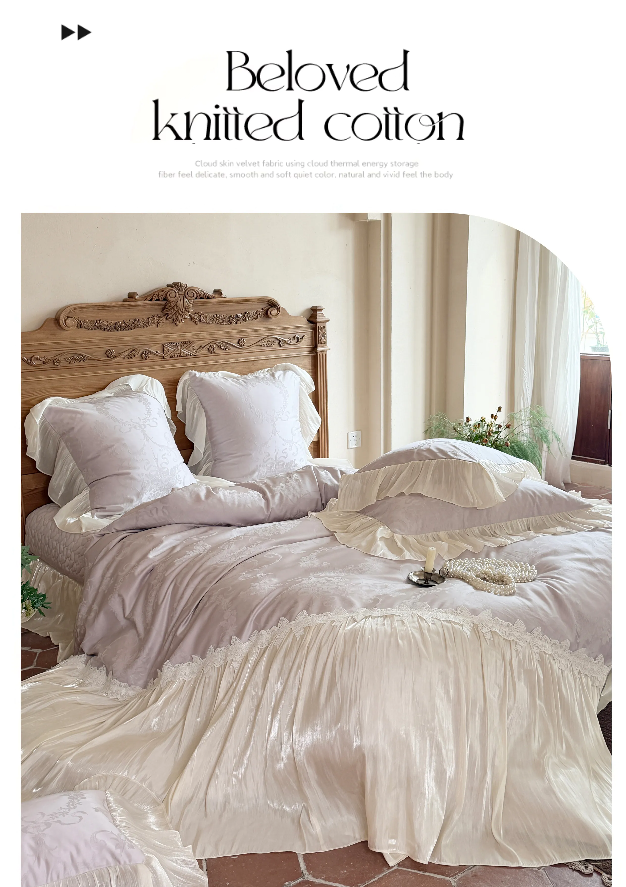 100-Cotton-Pleated-Ruffle-Edges-Floral-Damask-Jacquard-Duvet-Cover-Set10