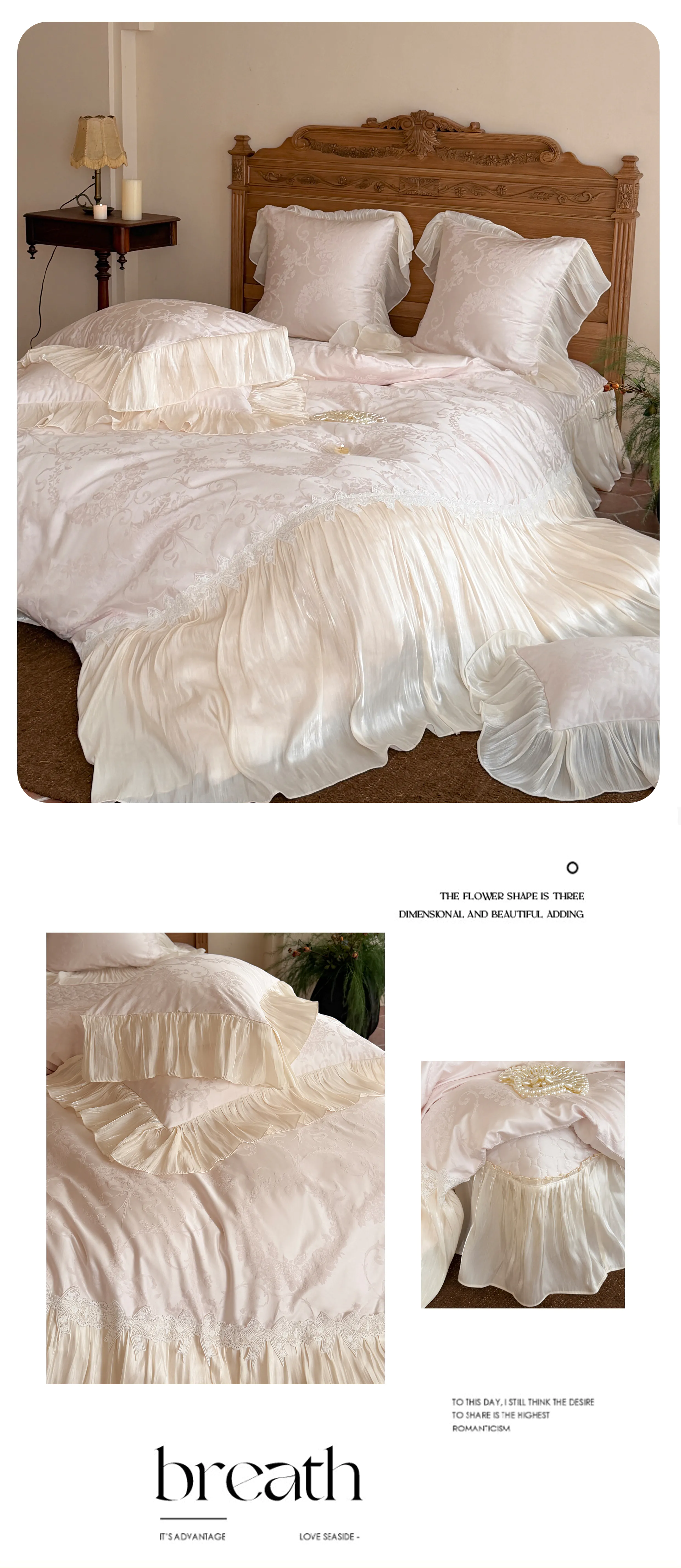 100-Cotton-Pleated-Ruffle-Edges-Floral-Damask-Jacquard-Duvet-Cover-Set18