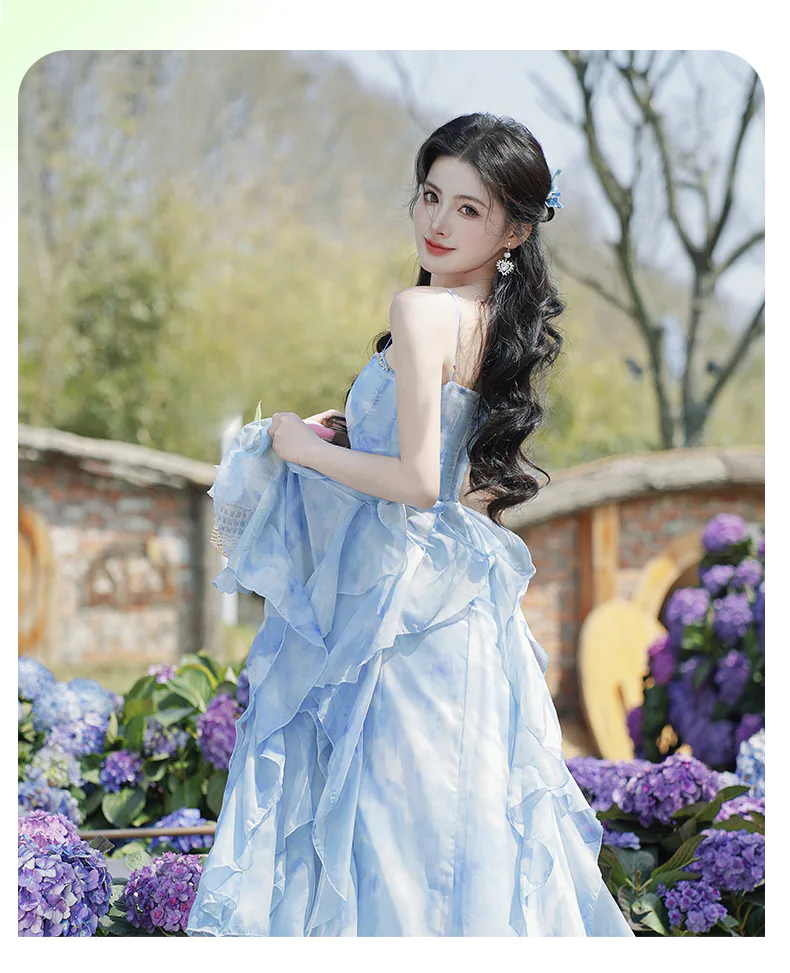 Blue-Tie-Dye-Tiered-Ruffle-Summer-Vacation-Casual-Dress-with-Cardigan09