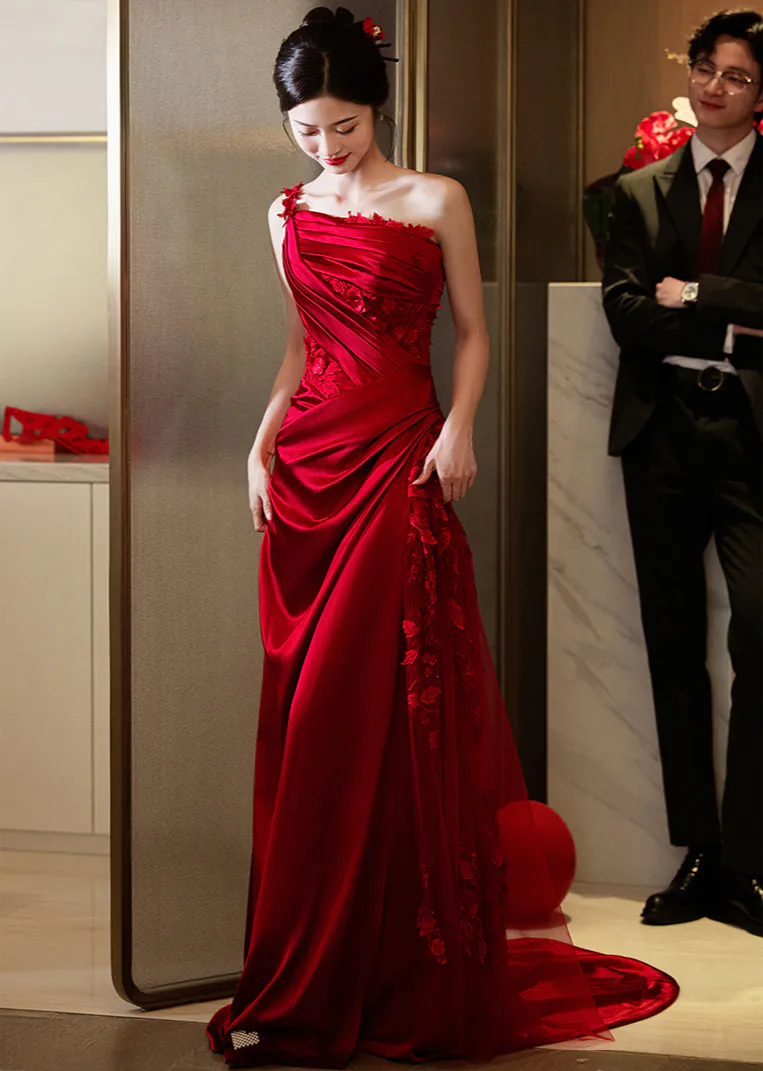 Elegant-Red-One-Shoulder-Satin-Lace-Wedding-Toast-Party-Formal-Dress07