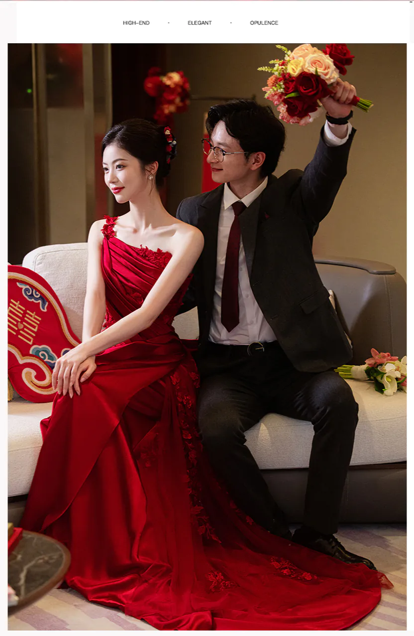 Elegant-Red-One-Shoulder-Satin-Lace-Wedding-Toast-Party-Formal-Dress10