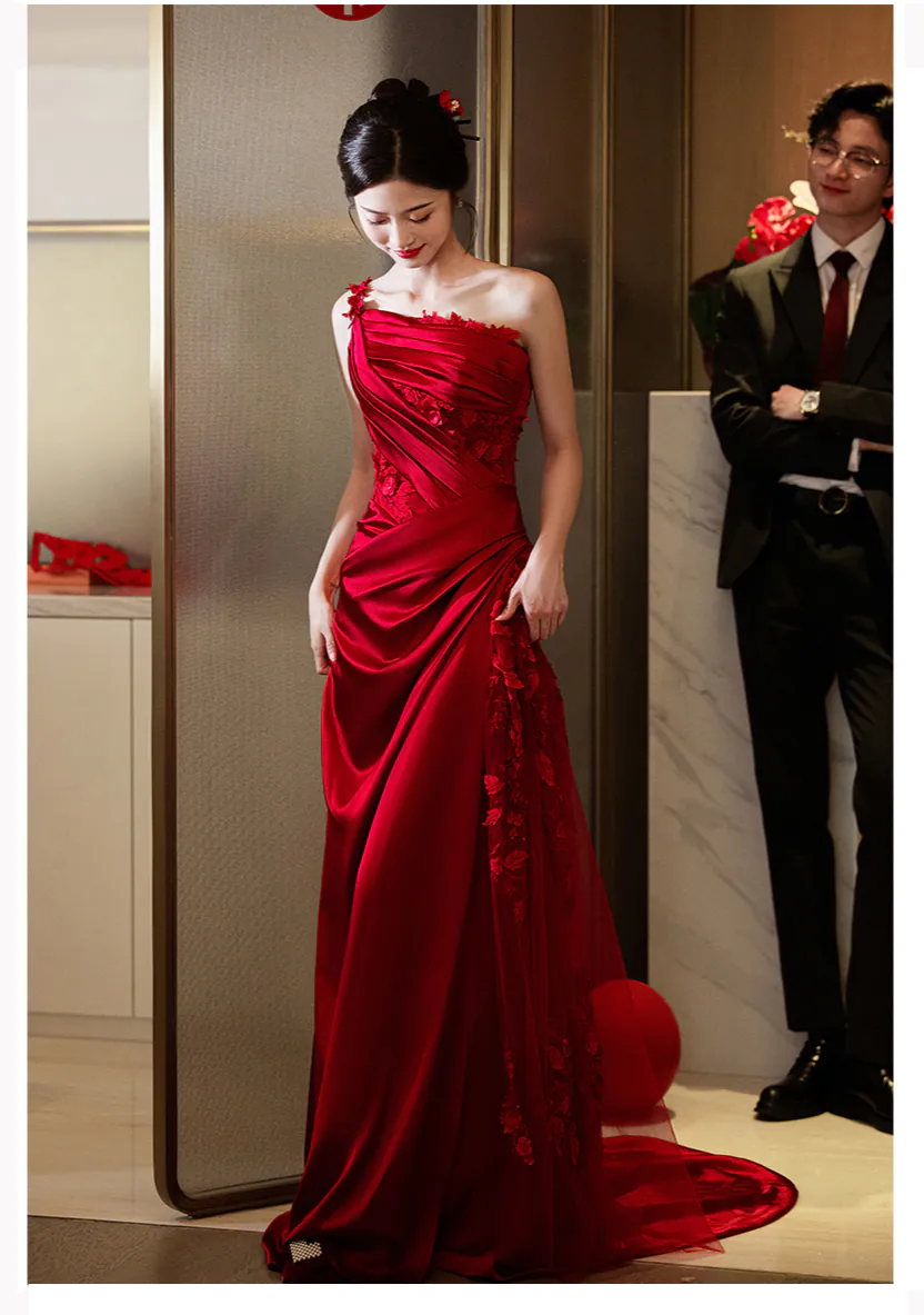 Elegant-Red-One-Shoulder-Satin-Lace-Wedding-Toast-Party-Formal-Dress13