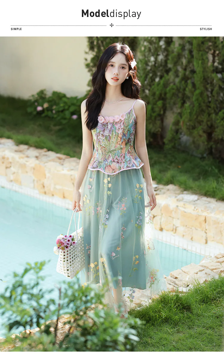 Ethereal-Green-Floral-Corset-Top-with-Sheer-Mesh-Skirt-Summer-Casual-Outfit10