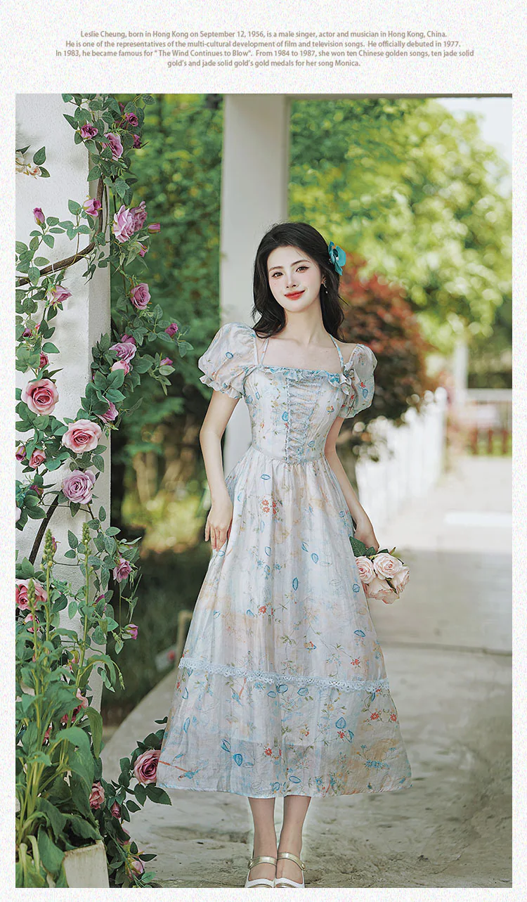 Exquisite French Retro Princess Style Floral Summer Casual Dress FloraShe