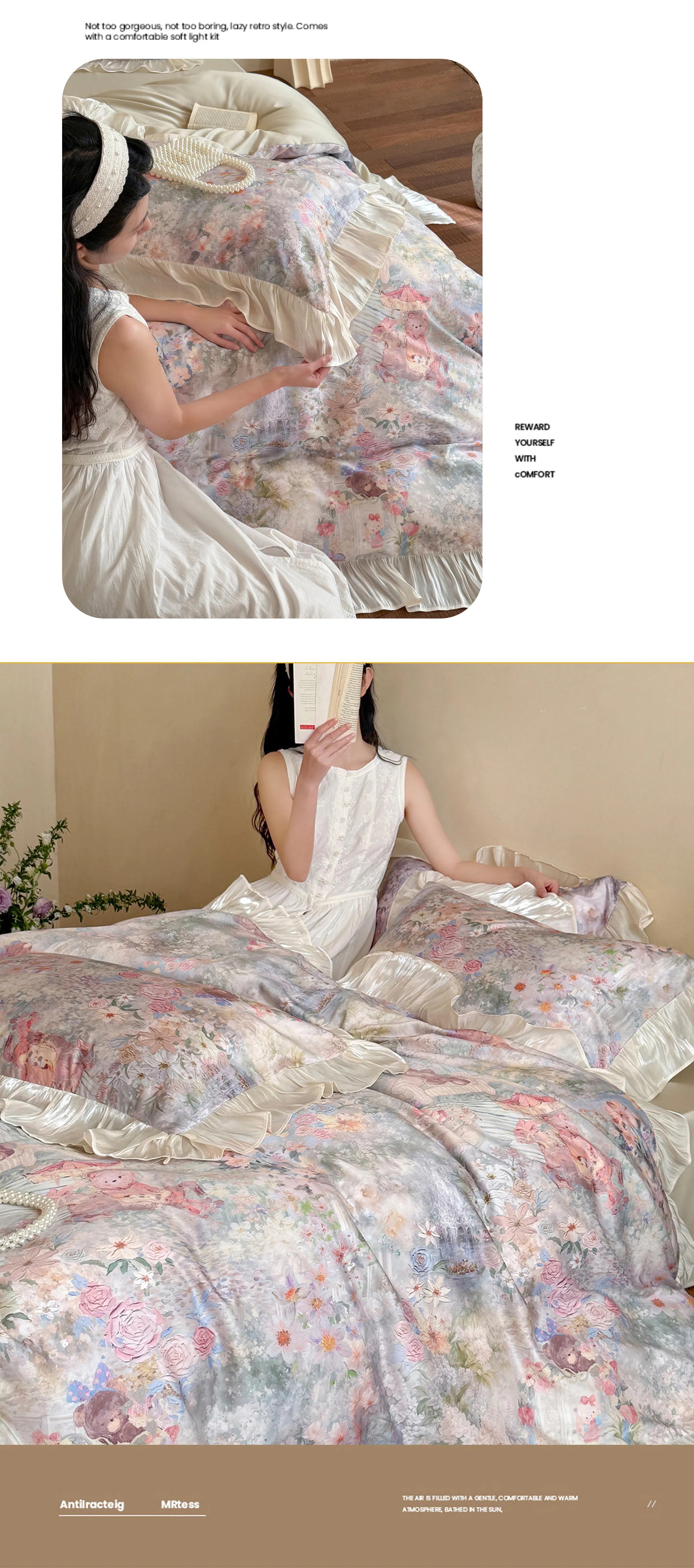 Retro-Princess-Oil-Painting-Teddy-Bear-Floral-Tencel-Cotton-Bedding-Set10