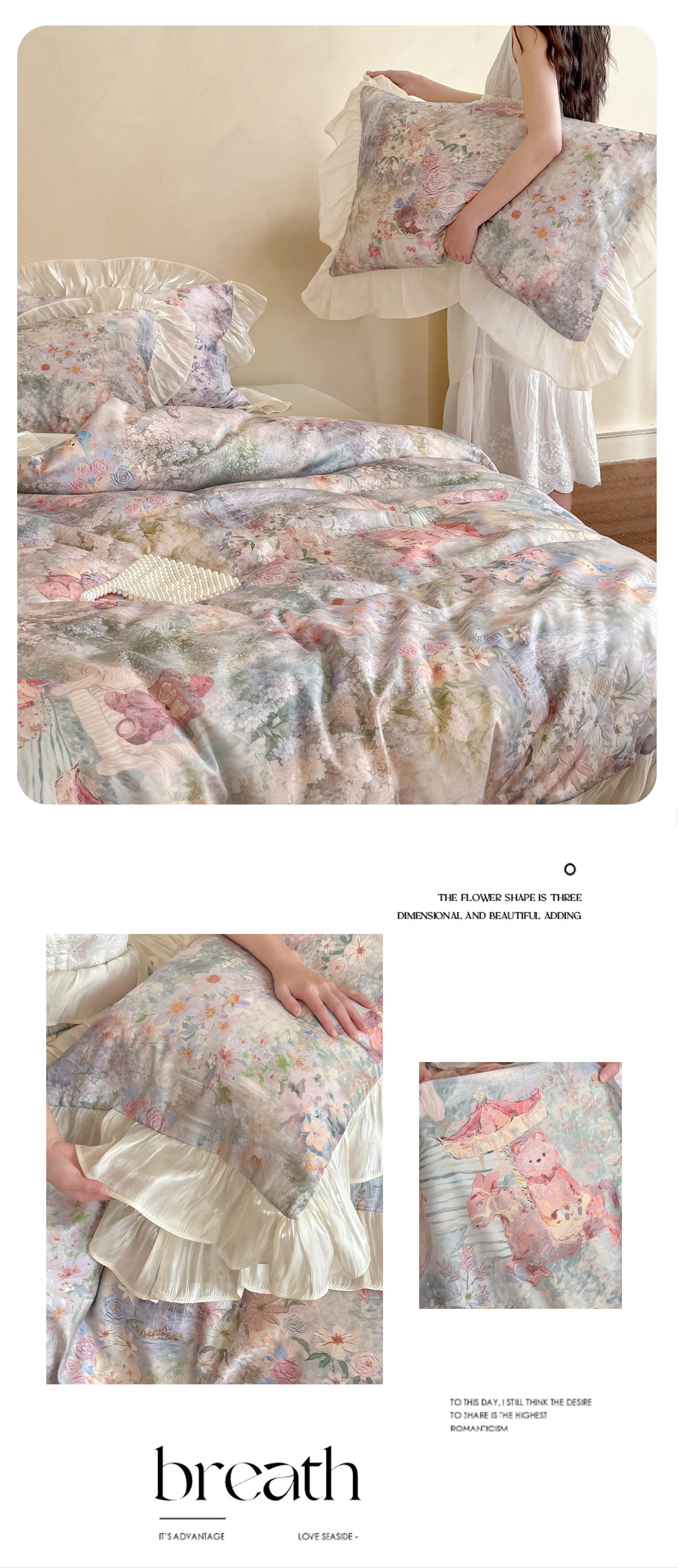 Retro-Princess-Oil-Painting-Teddy-Bear-Floral-Tencel-Cotton-Bedding-Set12