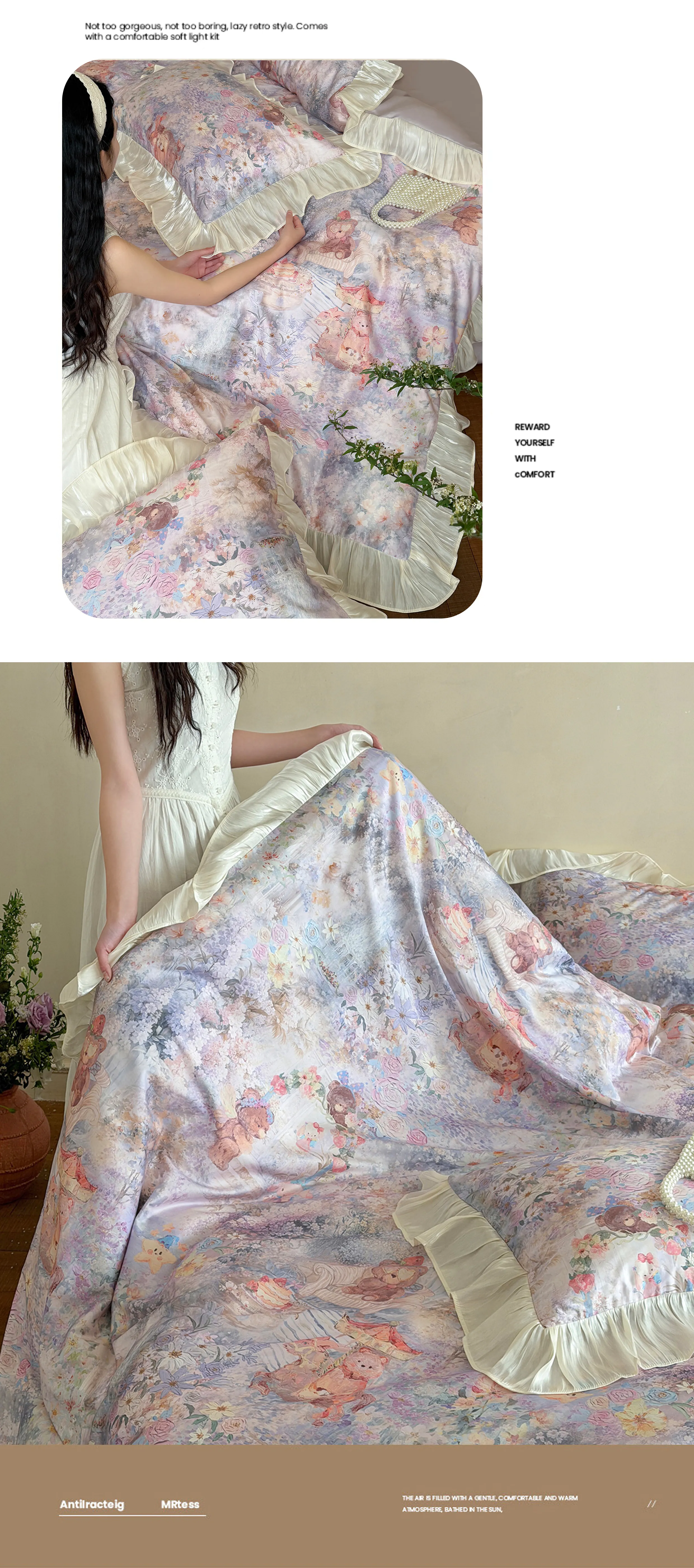 Retro-Princess-Oil-Painting-Teddy-Bear-Floral-Tencel-Cotton-Bedding-Set15