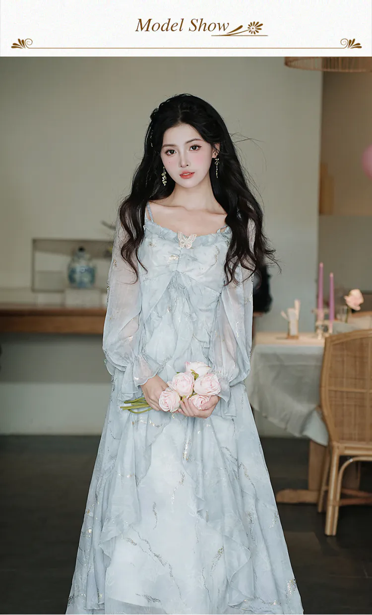 Soft-Blue-Gold-Foil-Long-Sleeve-Ruffle-Ombre-Chiffon-Summer-Casual-Dress10