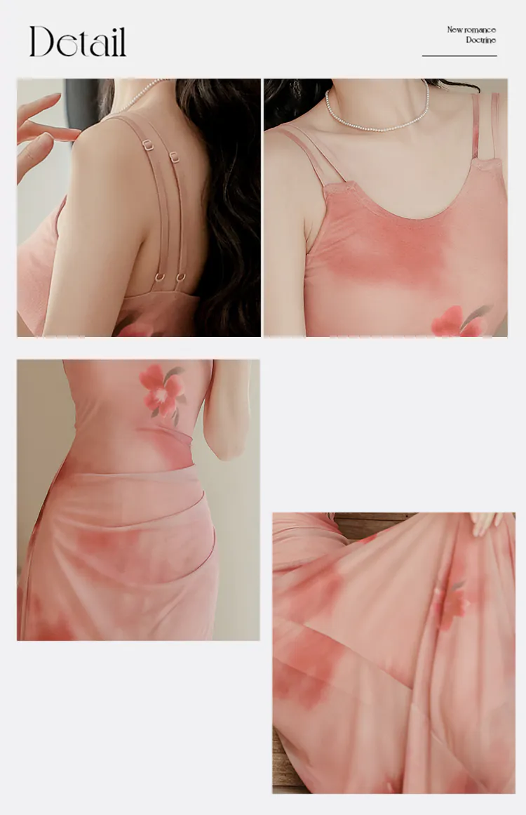 Sweet-French-Style-Pink-Ombre-Floral-Camisole-Dress-with-Cardigan-Set09