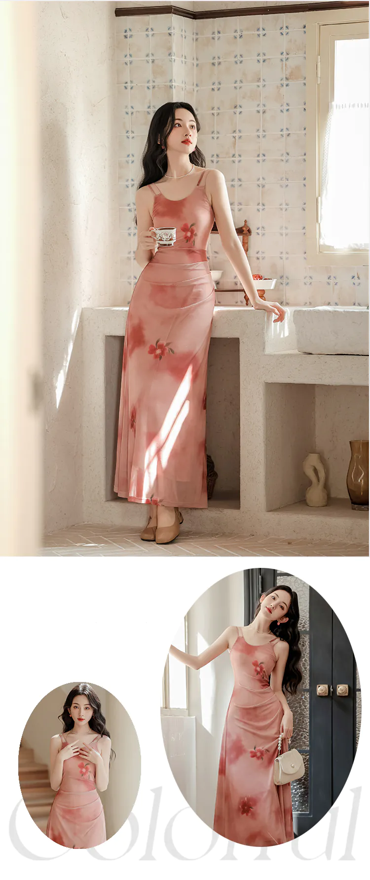 Sweet-French-Style-Pink-Ombre-Floral-Camisole-Dress-with-Cardigan-Set10