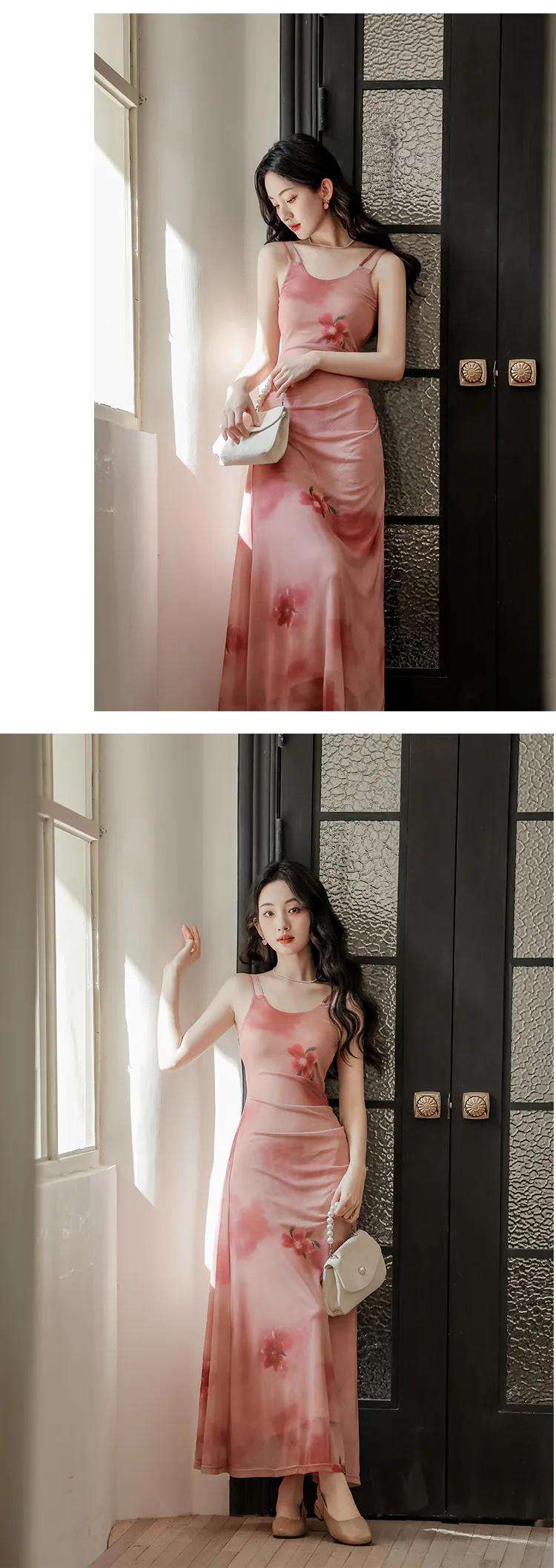 Sweet-French-Style-Pink-Ombre-Floral-Camisole-Dress-with-Cardigan-Set21